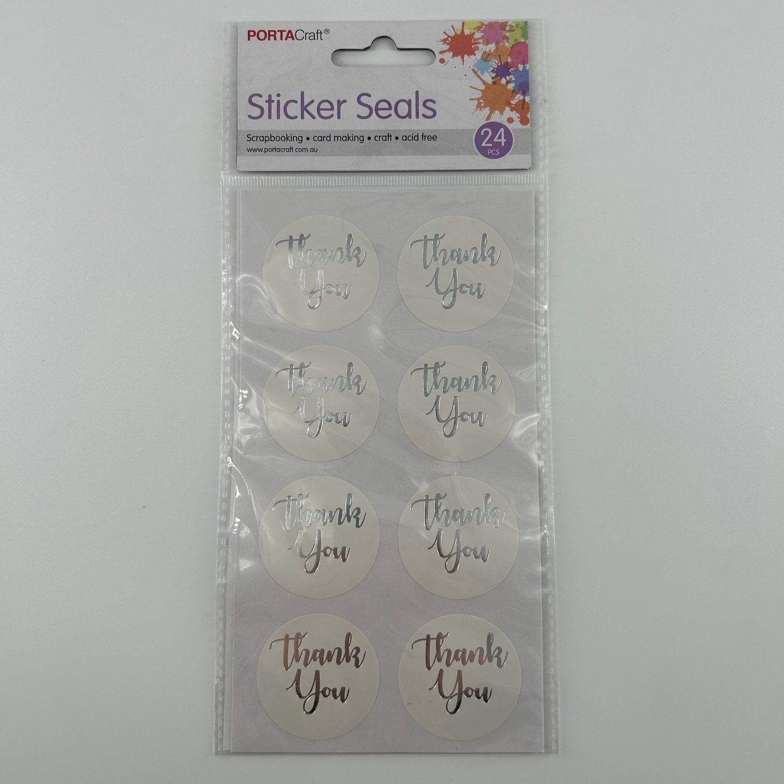Seal Stickers 24pk Thank You Silver Foil