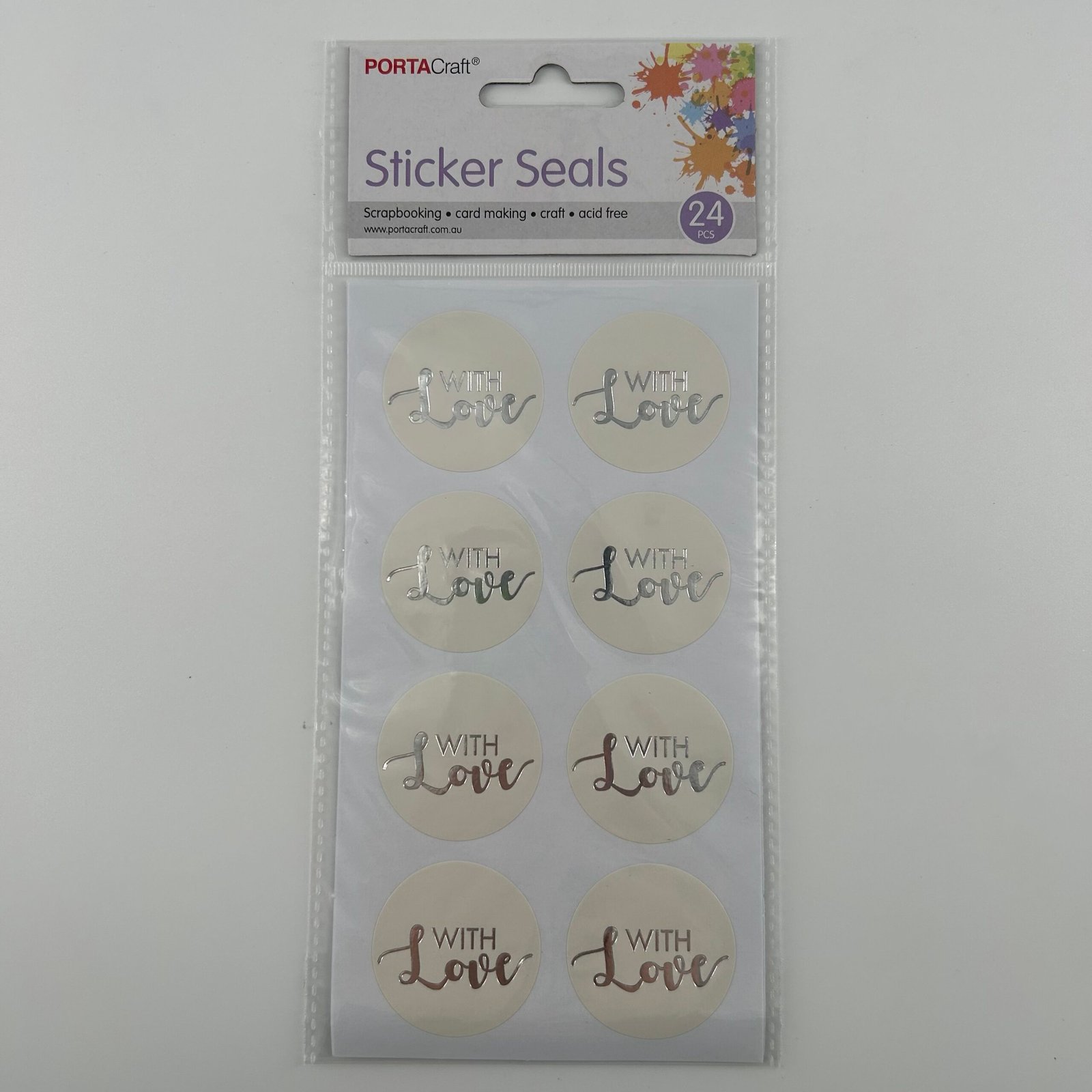 Seal Stickers 24pk With Love Silver Foil