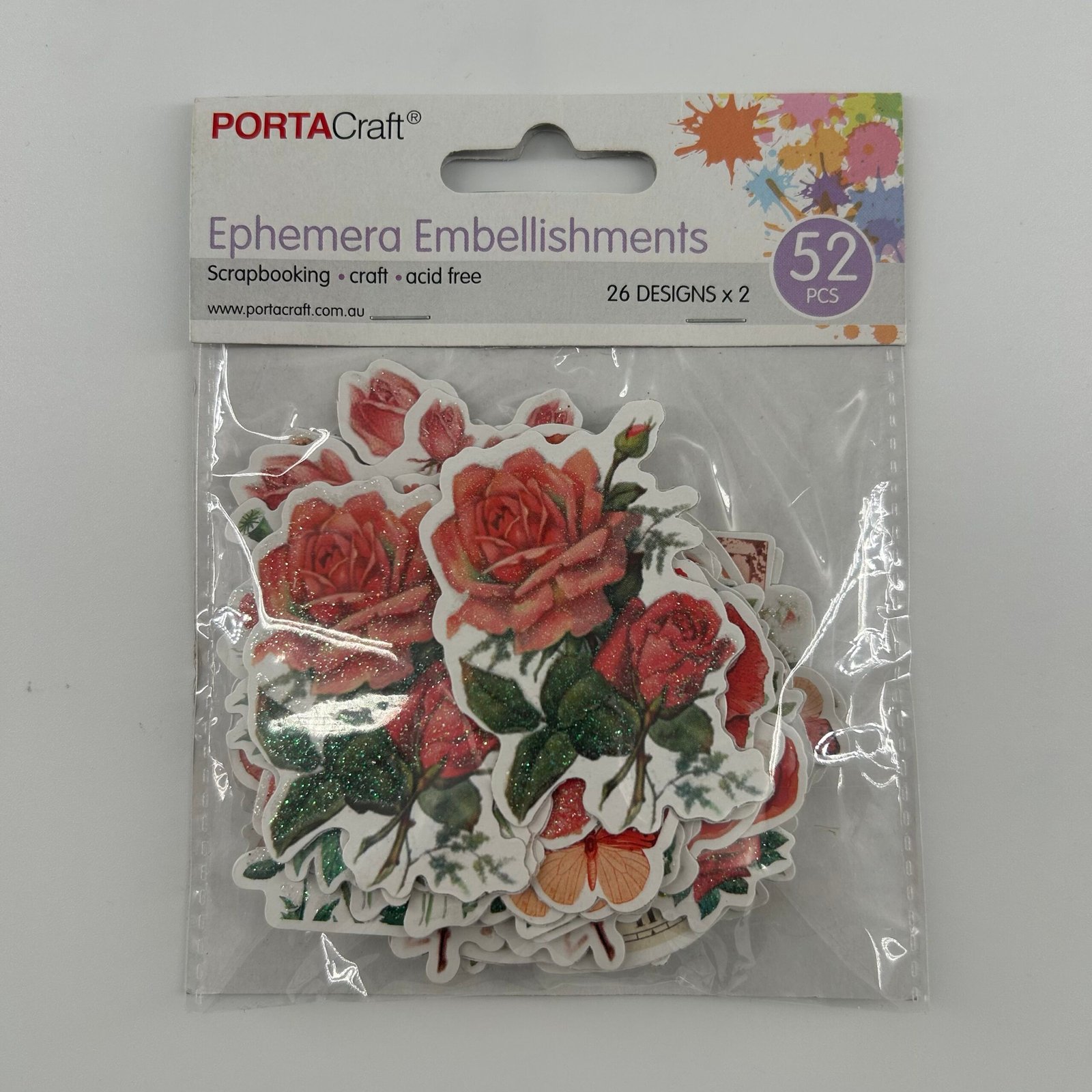 Ephemera Embellishments 22 Designs 44pcs Vintage Poppies