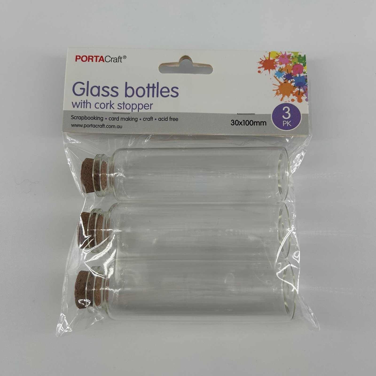Glass Jars with Cork Stoppers 100mm 3pk