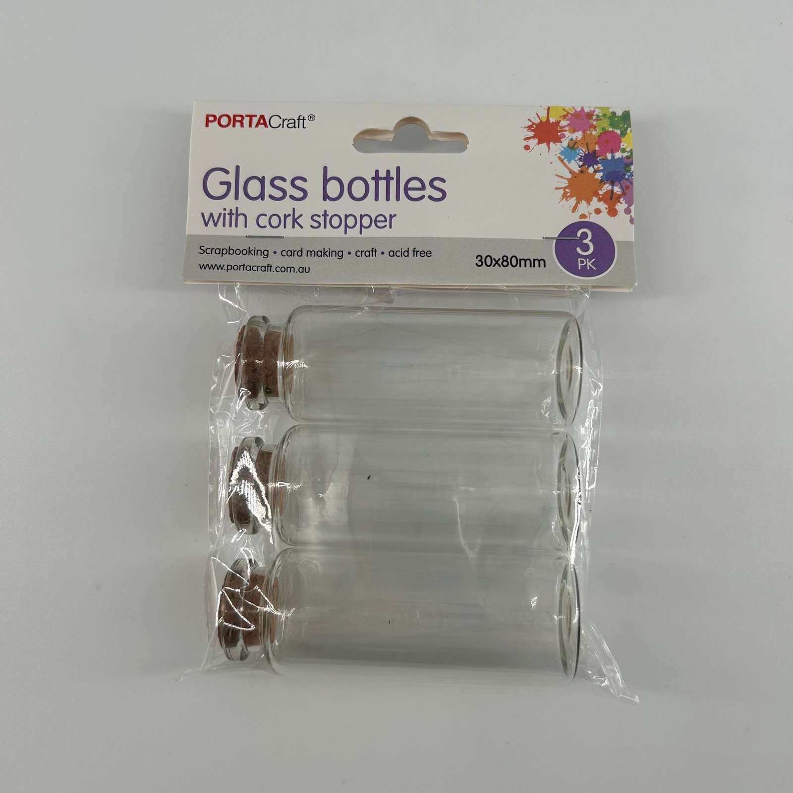 Glass Jars with Cork Stoppers 30x80mm 3pk