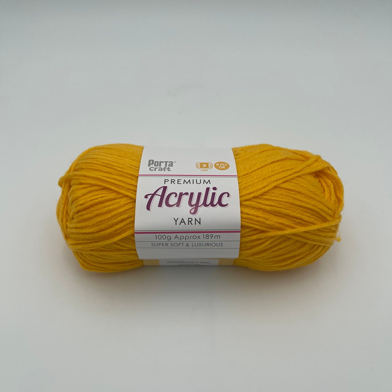 Acrylic Yarn 100g 189m 8ply - Canary Yellow