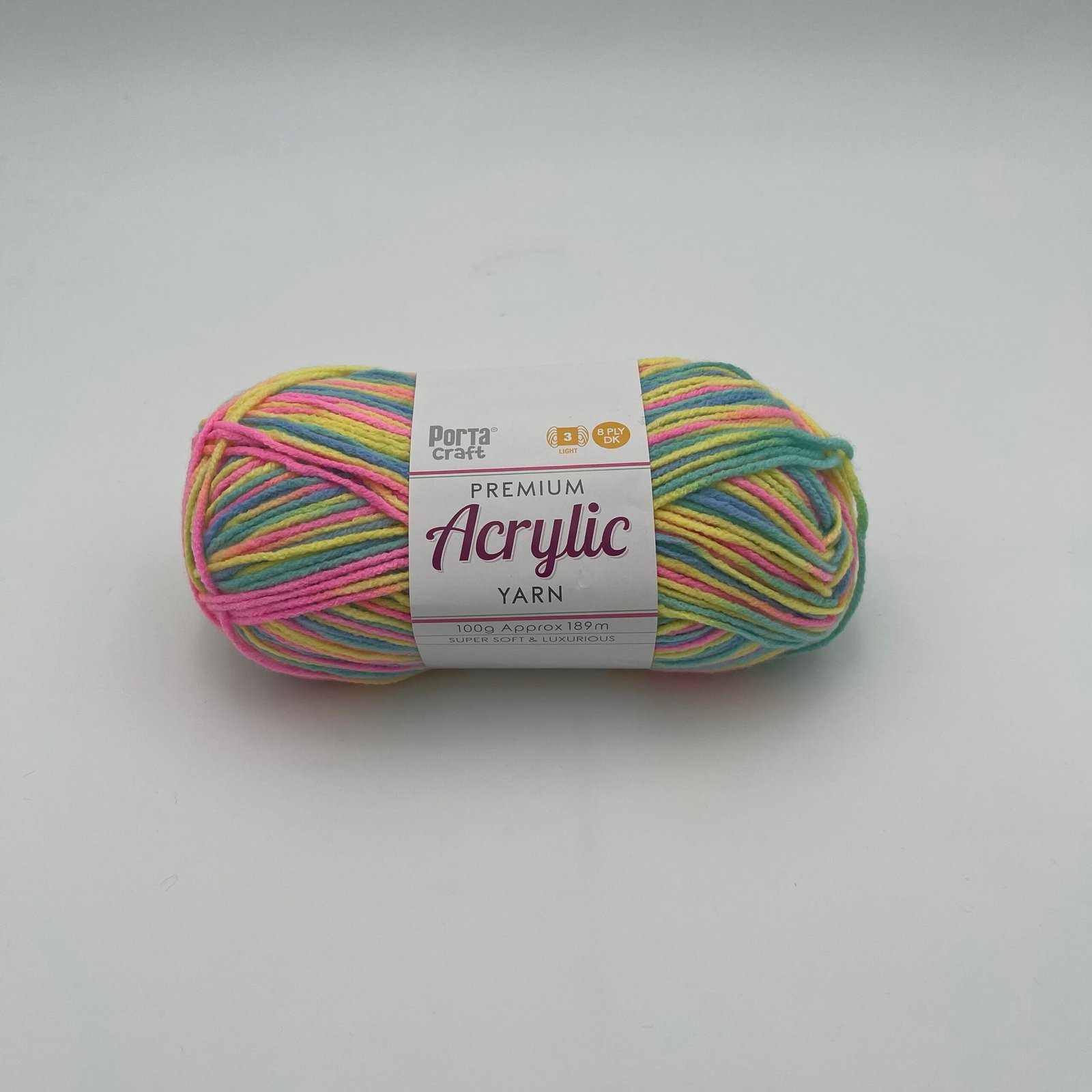 Acrylic Yarn 100g 189m 8ply - Multi Rainbow