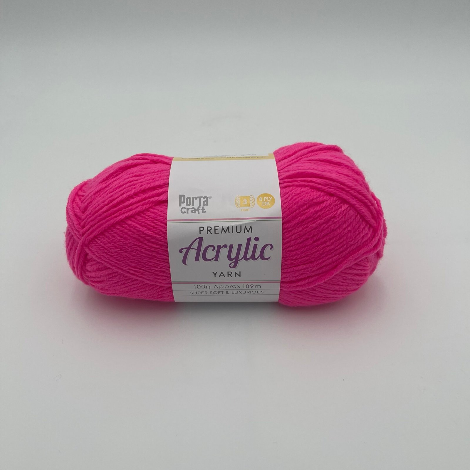 Acrylic Yarn 100g 189m 8ply - Hi Viz Pink