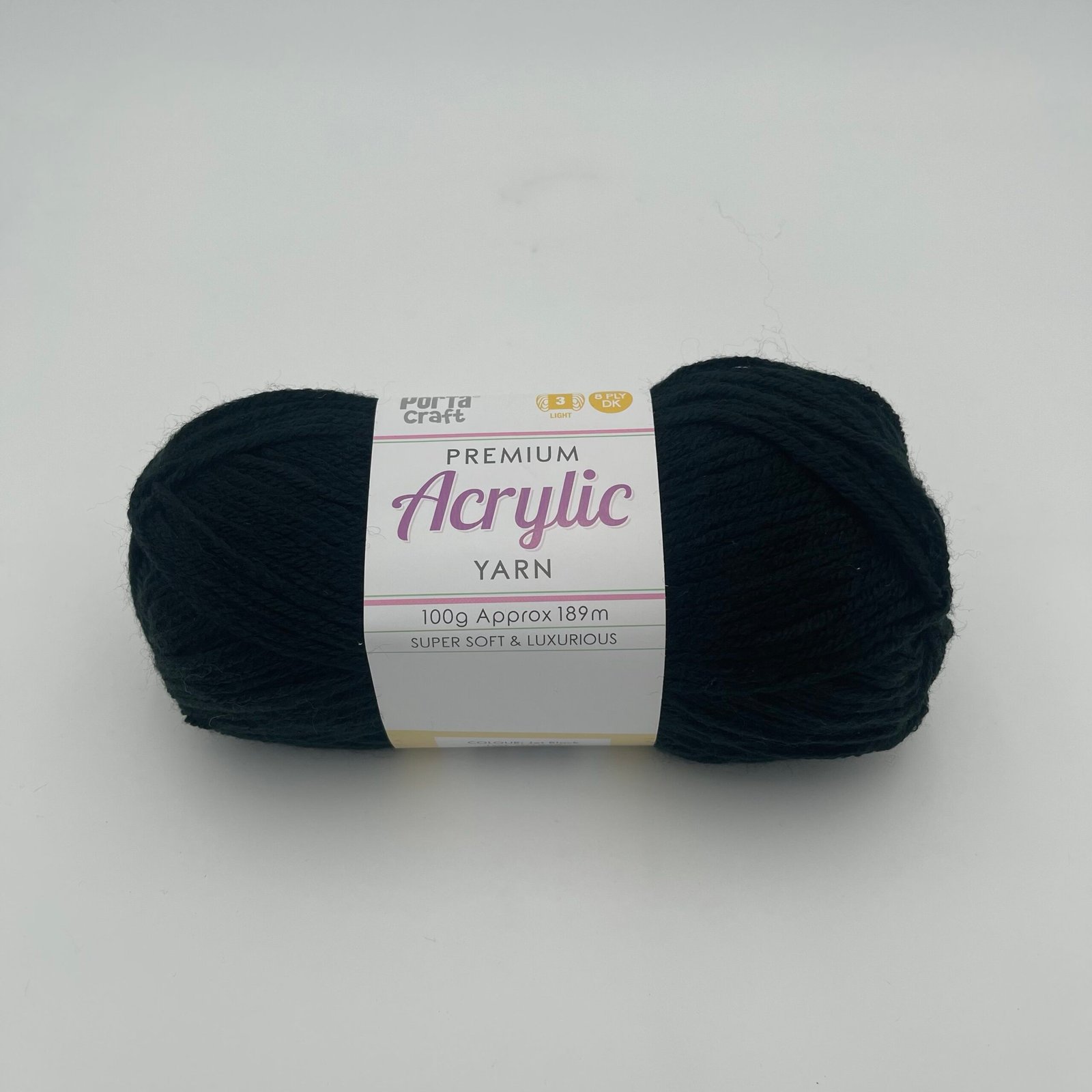Acrylic Yarn 100g 189m 8ply - Jet Black