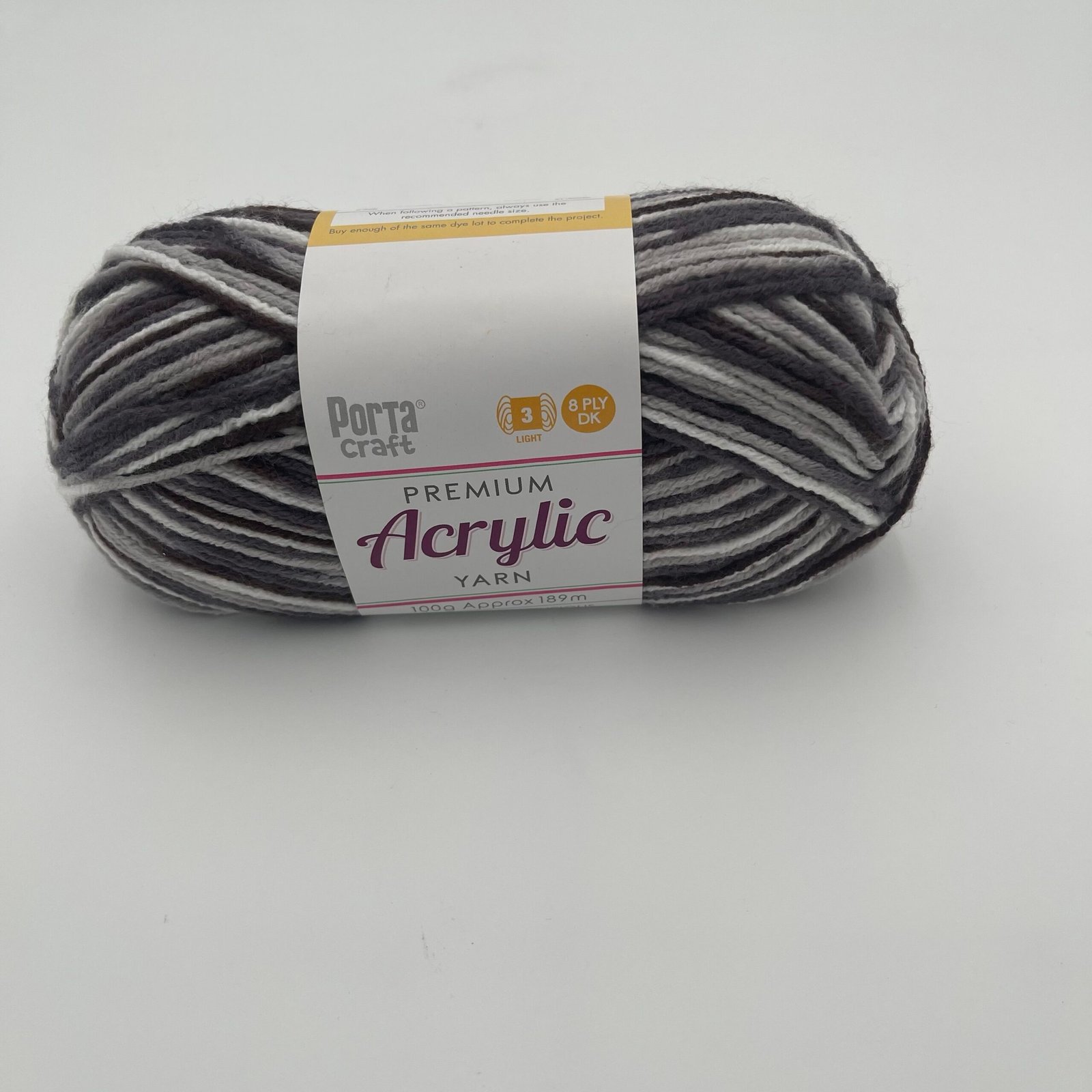 Acrylic Yarn 100g 189m 8ply - Multi Charcoal
