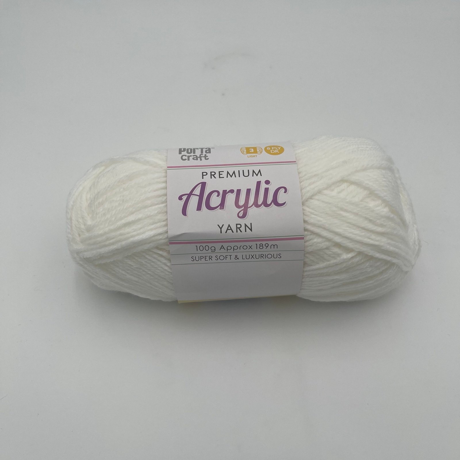 Acrylic Yarn 100g 189m 8ply - Day Dream White