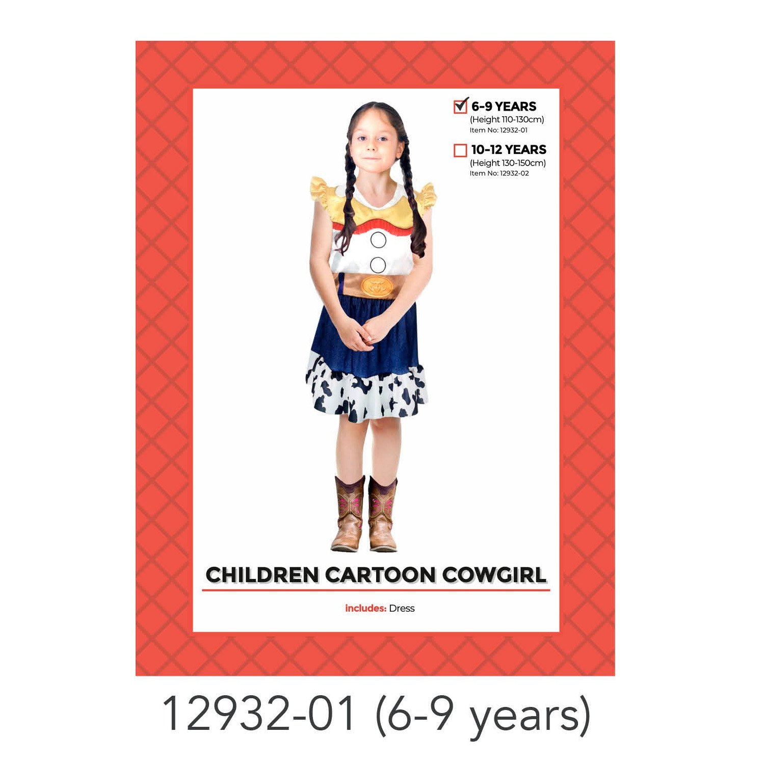 Children Cartoon Cowgirl Costume 6-9 Yrs