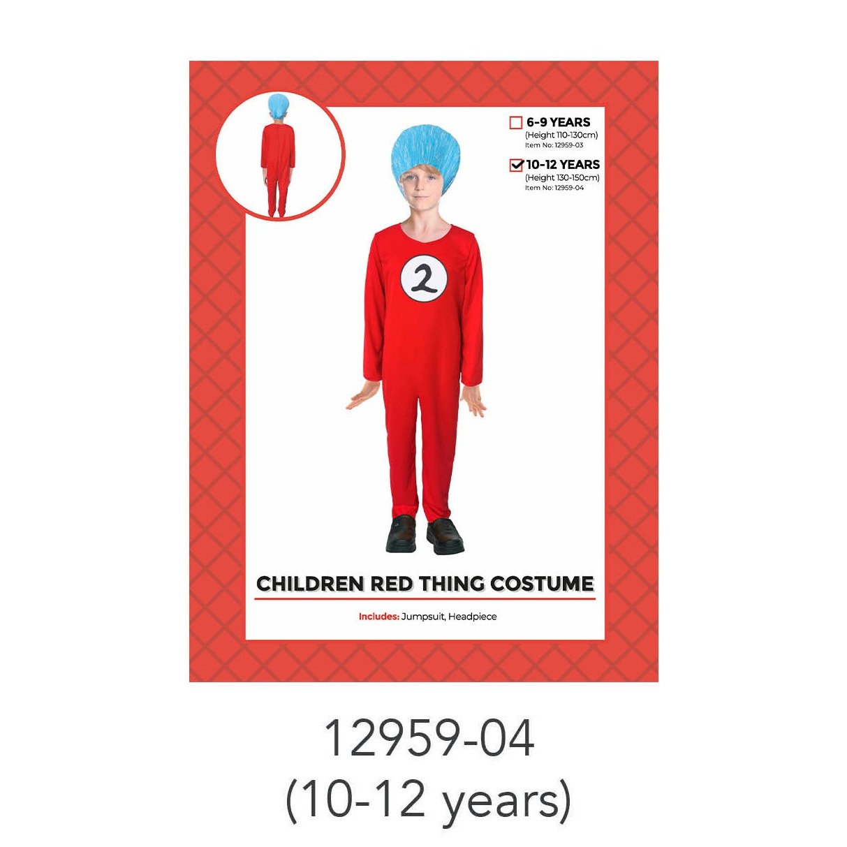 Children Red Thing 2 Costume 10-12 Years