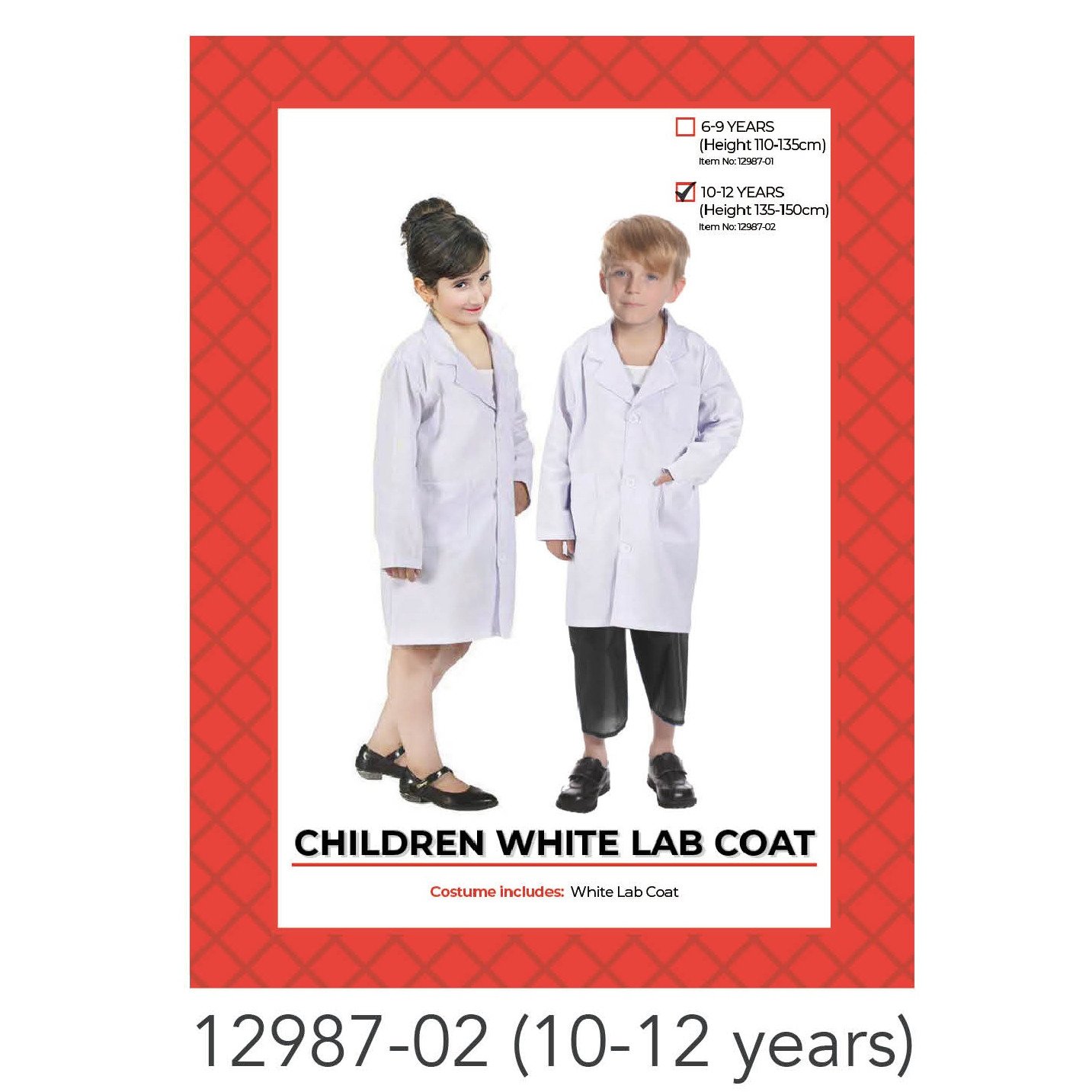 Children White Lab Coat Costume 10-14 years