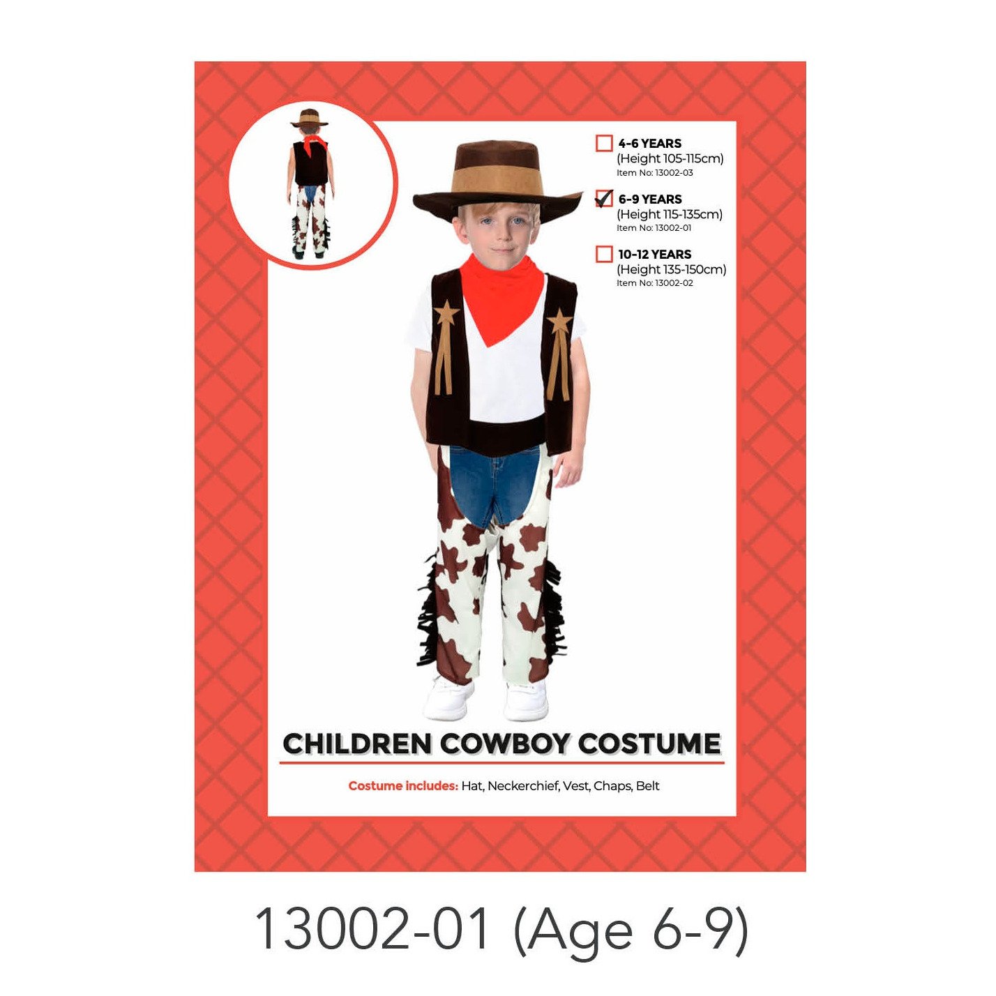 Children Cowboy Wild West Costume 6-9 Yrs