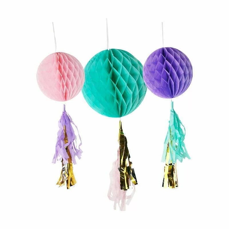 3 Mermaid Honeycomb Ball w/ Tassels