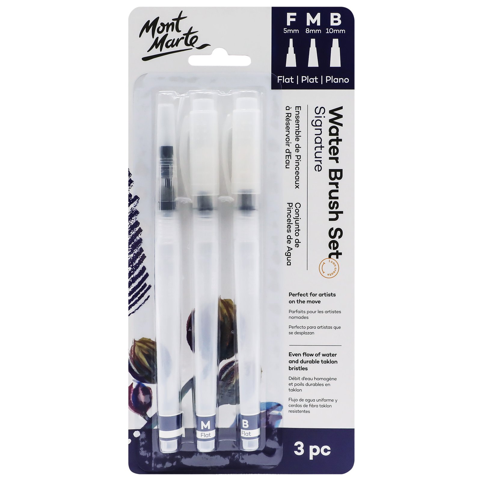 Water Brush Set Flat F/M/B 3pc