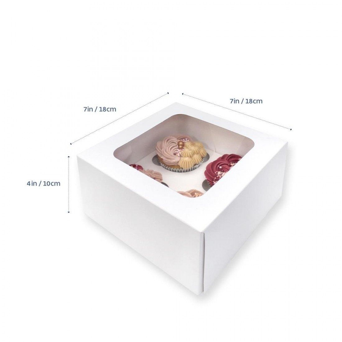 4 Holds White Cupcake Box (7x7x4in) (5 Pack)