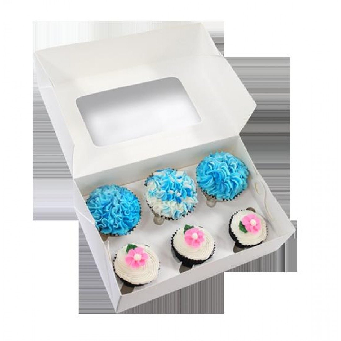6 Holds White Cupcake Box (9.5x6.5x4in) (5 Pack)