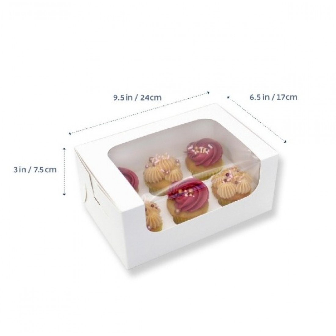 6 Holds White Mini Cupcake Box with Insert (6.75x4.5x3in) (5 Pack)