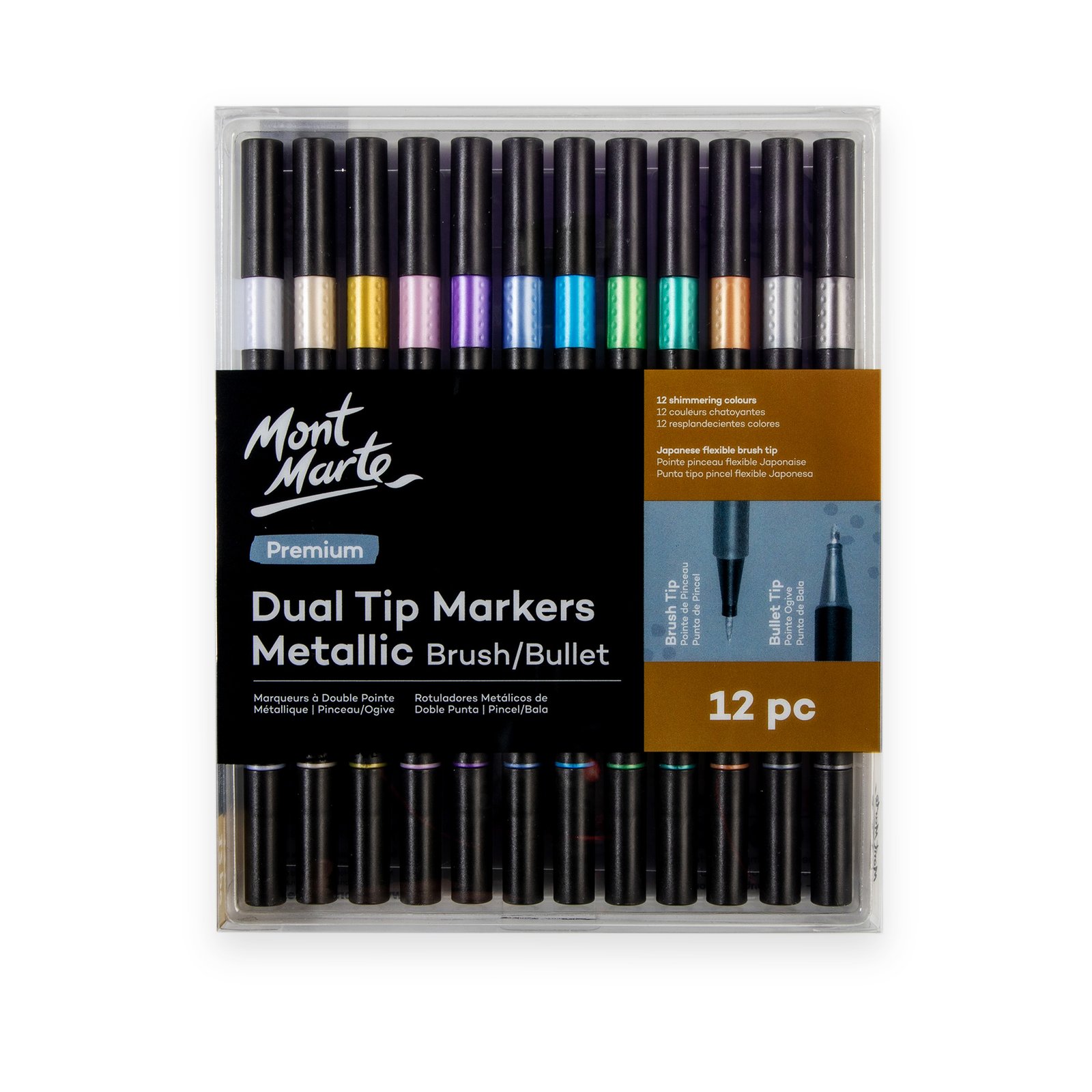 Dual Tip Markers Brush/Bullet Metallic 12pc