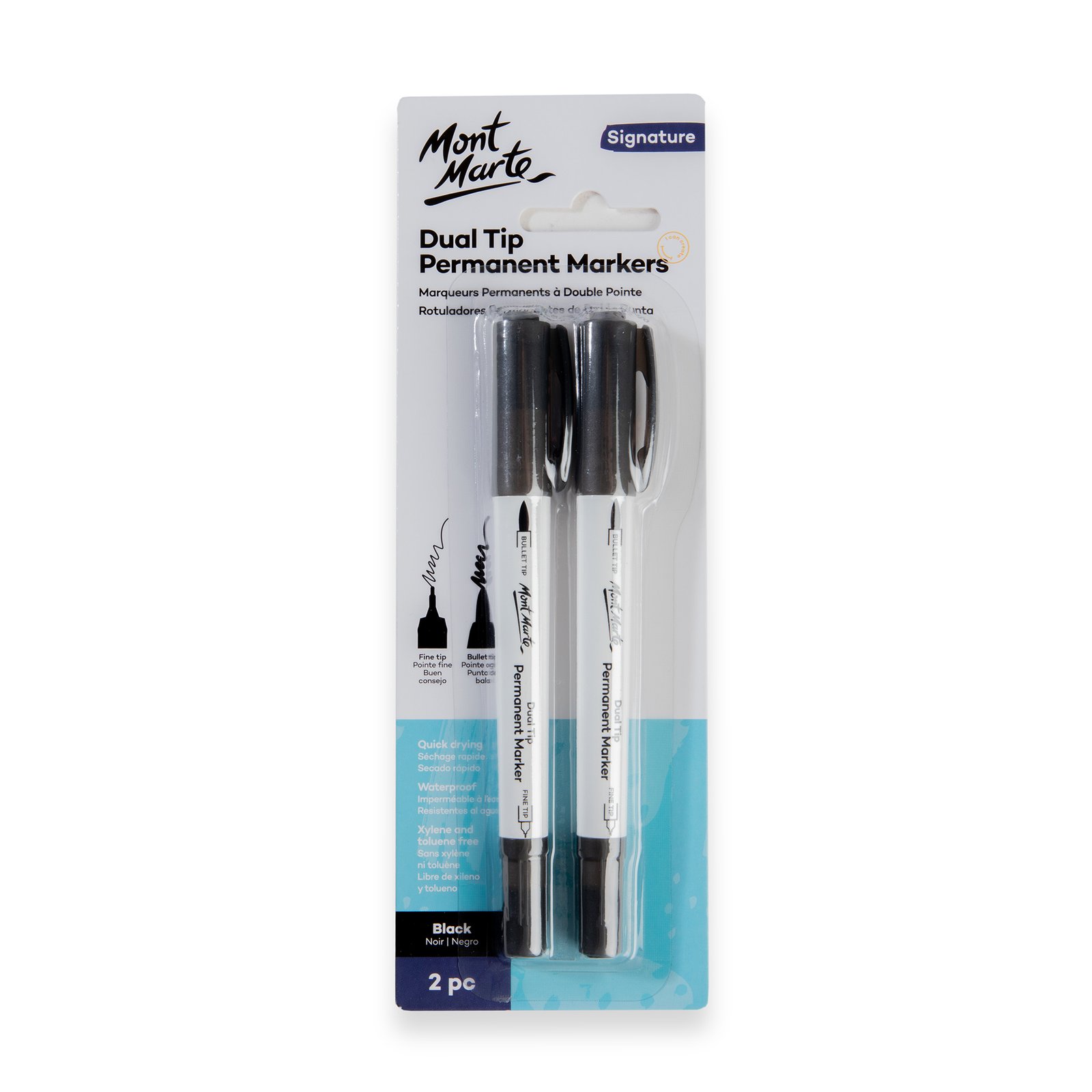 Dual Tip Permanent Markers Black 2pc