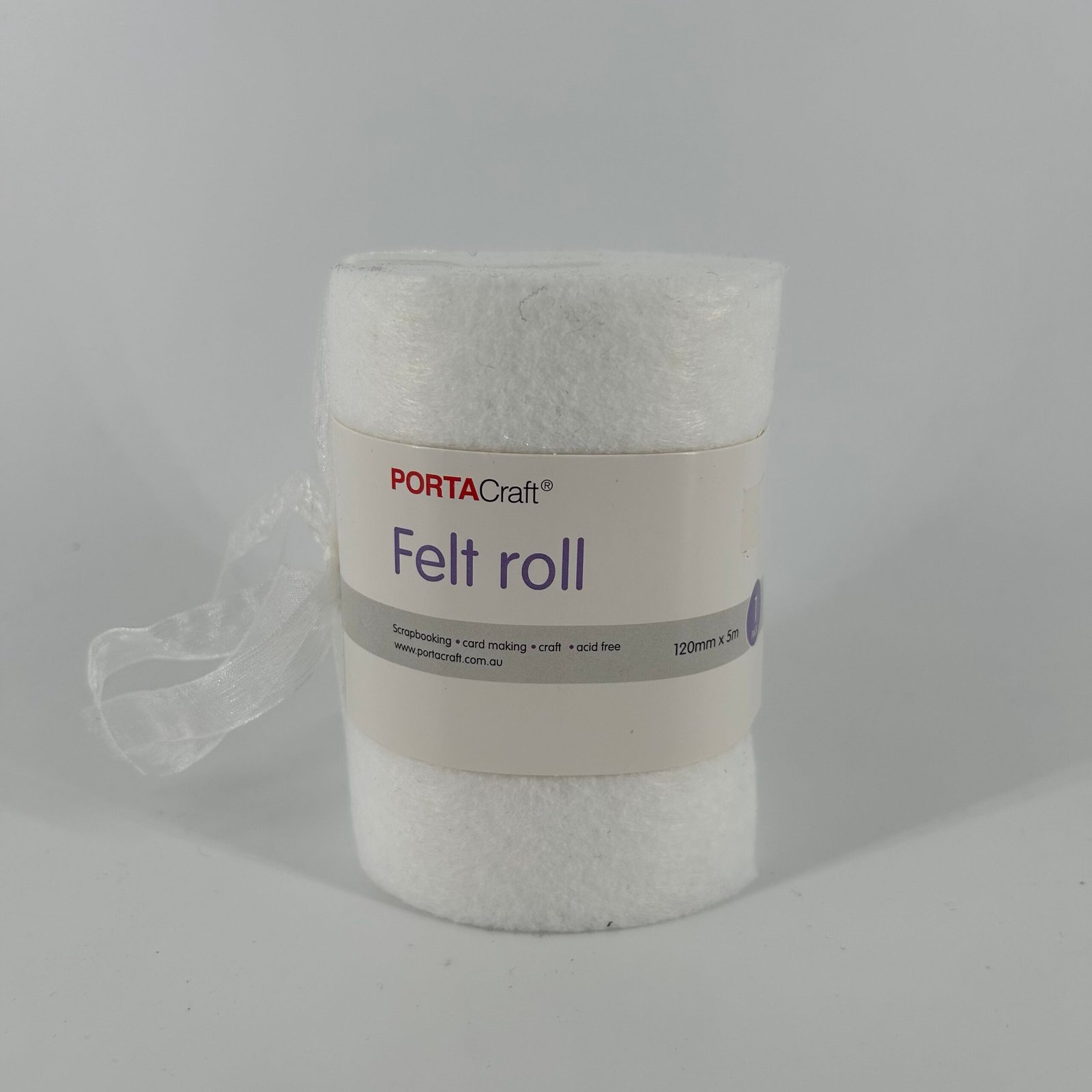 Felt Roll with Organza Ribbon 120mm 5m White