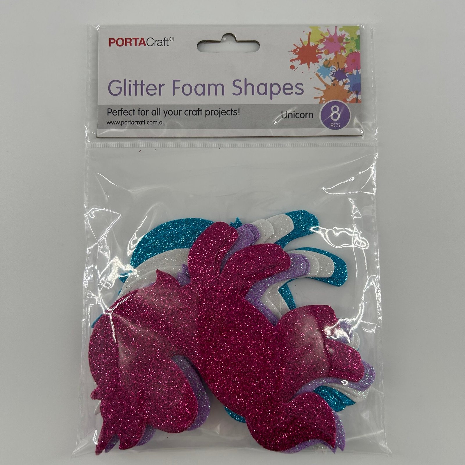Foam Glitter Shapes 8pk - Unicorns