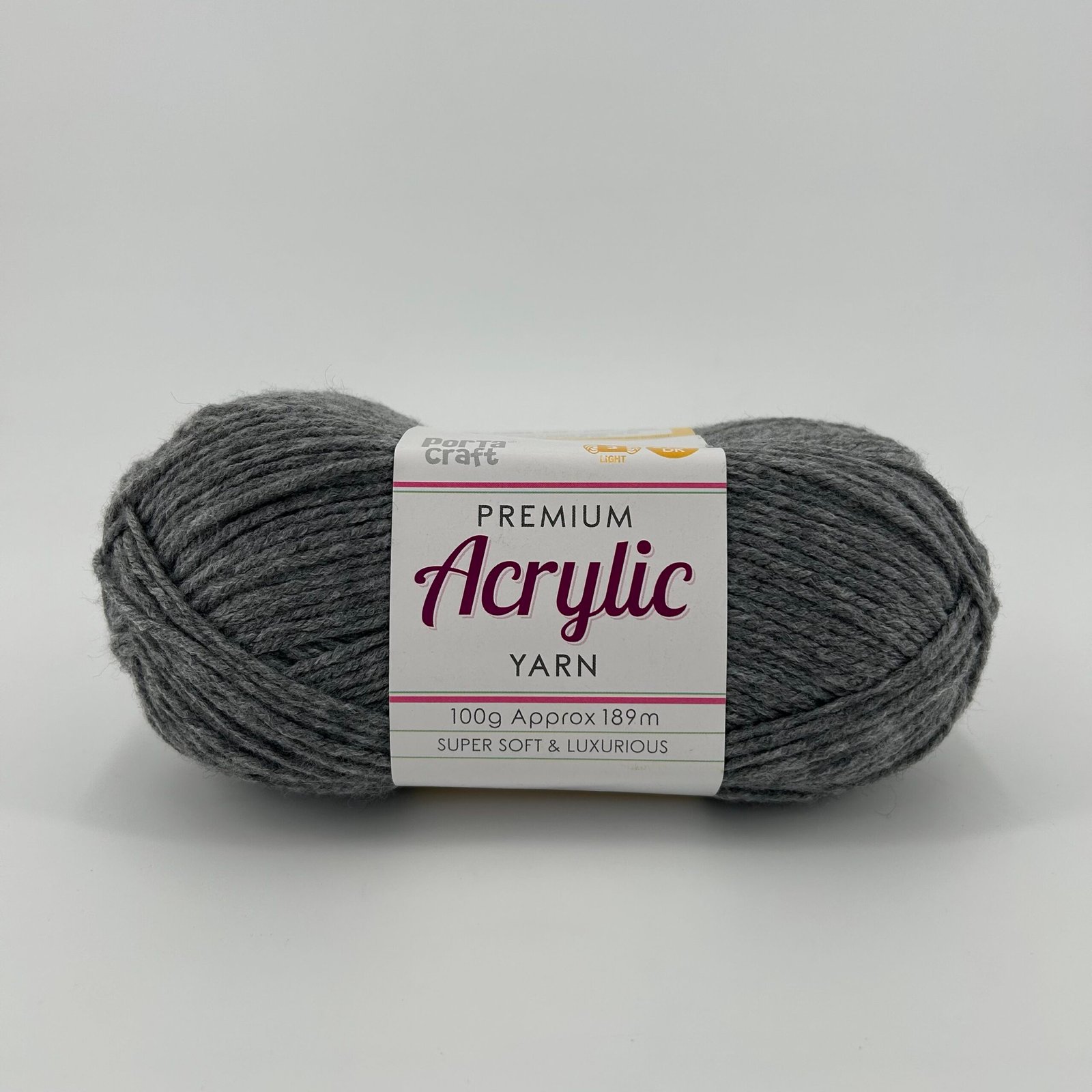 Acrylic Yarn 100% 189m 8ply - Dove Grey
