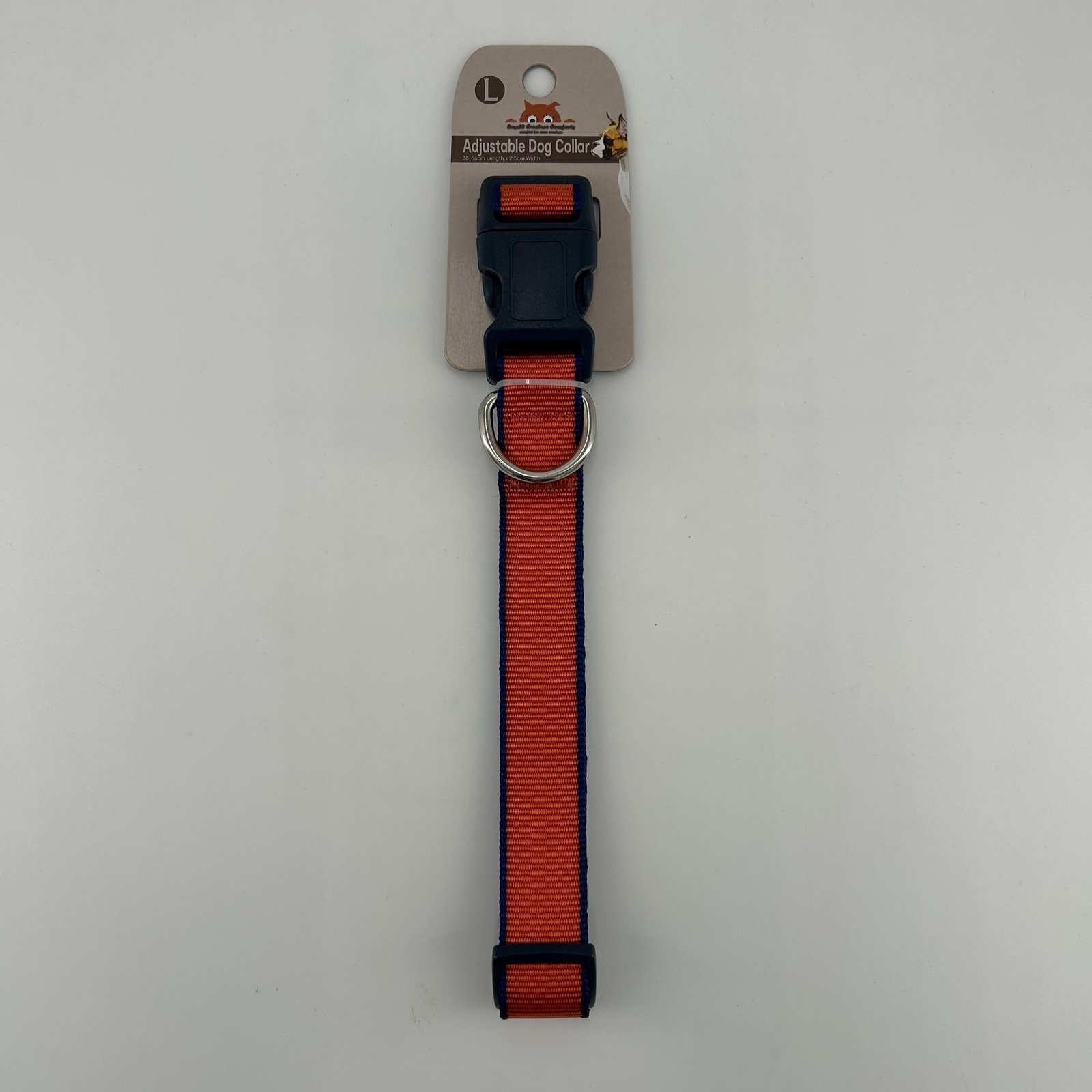 Adjustable dog collar L size, 38-66cm L, 2.5cm W Orange