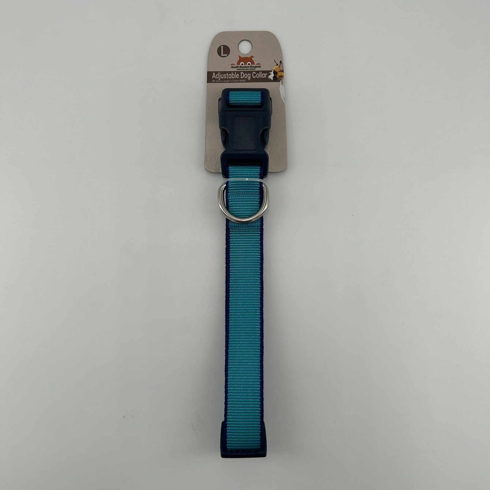 Adjustable dog collar L size, 38-66cm L, 2.5cm W Teal