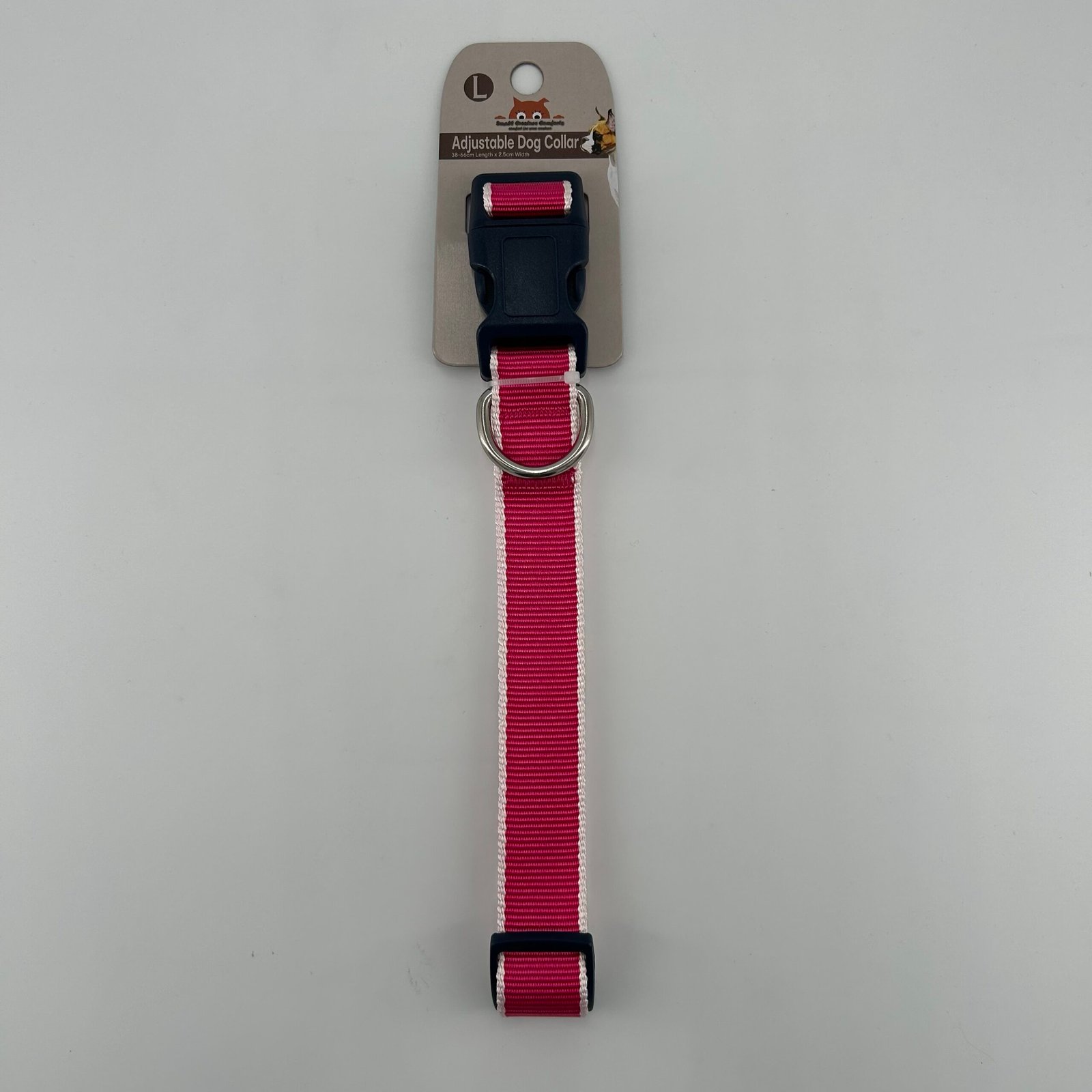 Adjustable dog collar L size, 38-66cm L, 2.5cm W Pink