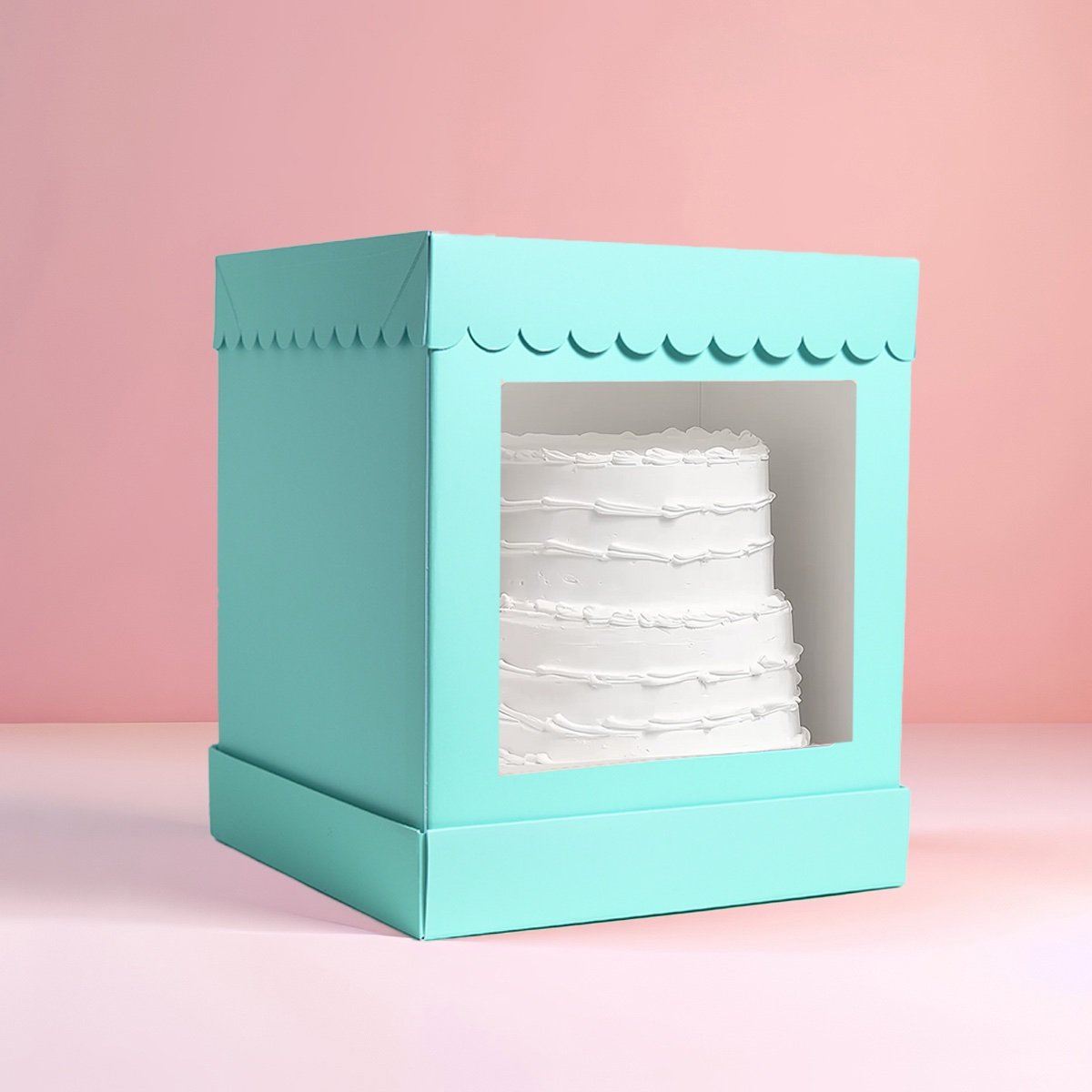 10” x 10” x 12” Tall Scalloped Cake Box - Pastel Blue