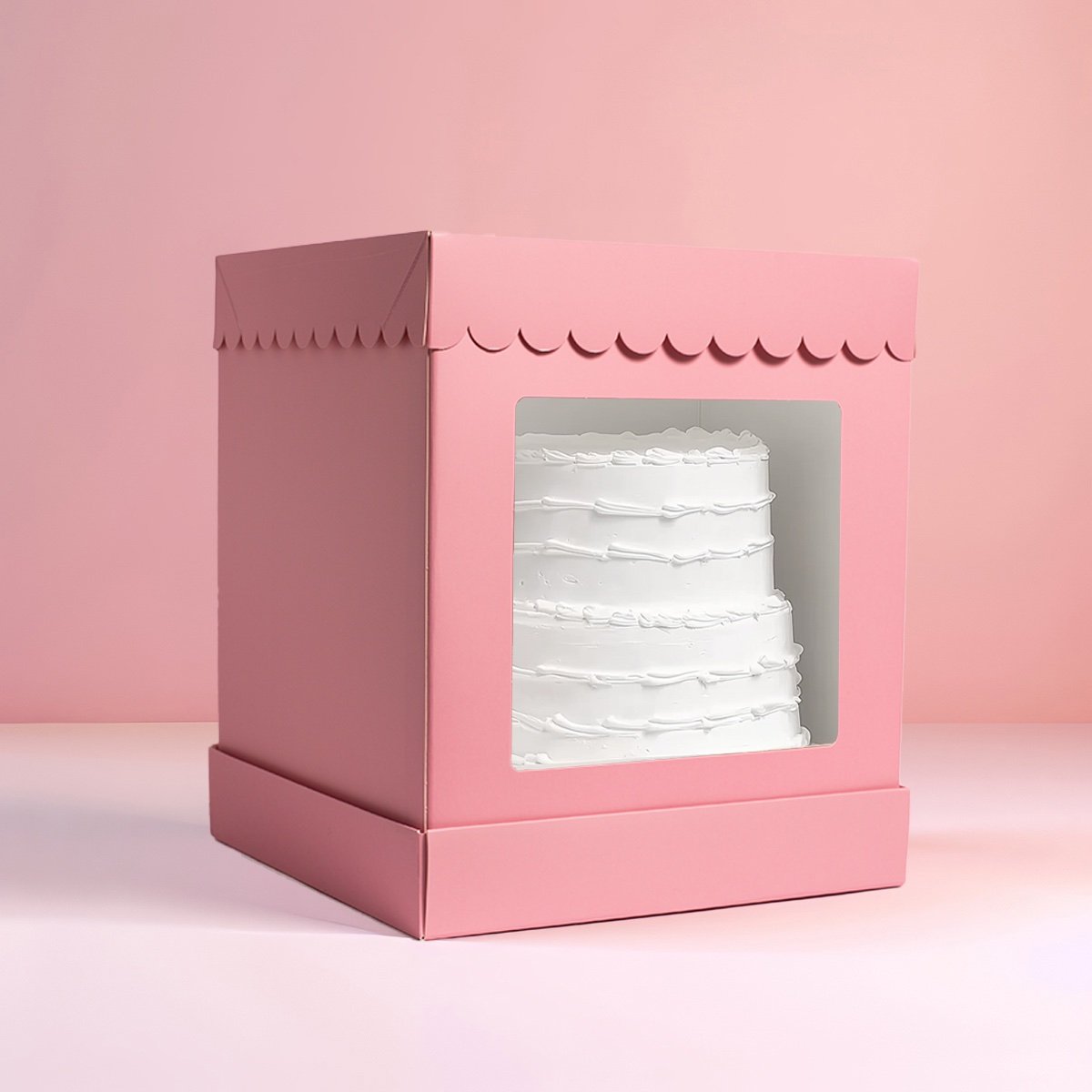 10” x 10” x 12” Tall Scalloped Cake Box - Pastel Pink