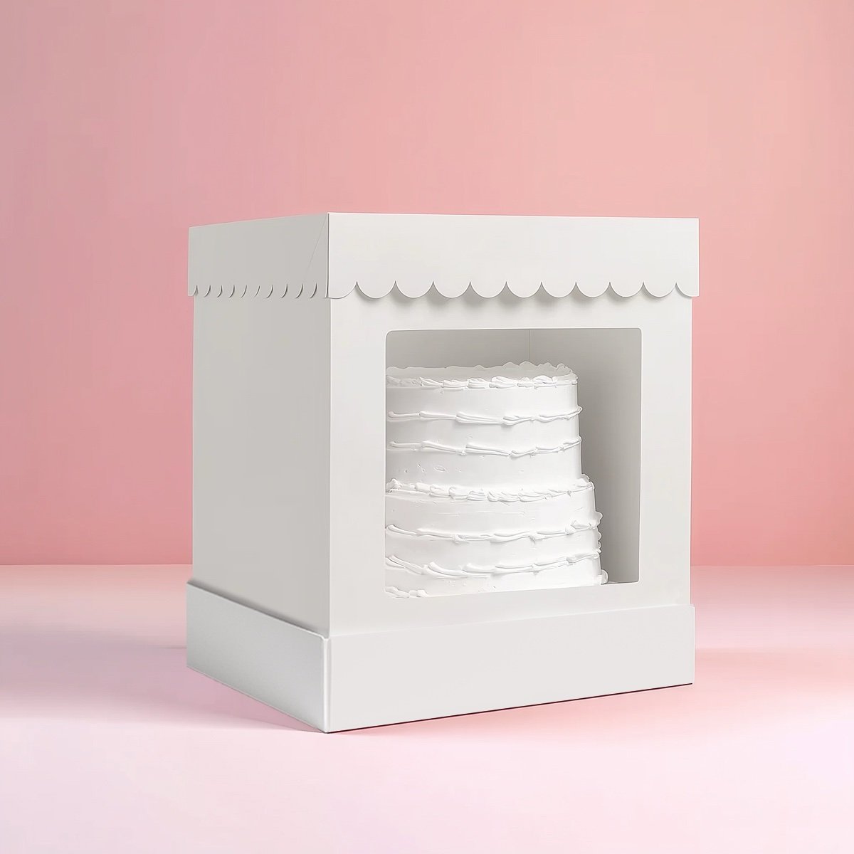 10” x 10” x 12” Tall Scalloped Cake Box - White