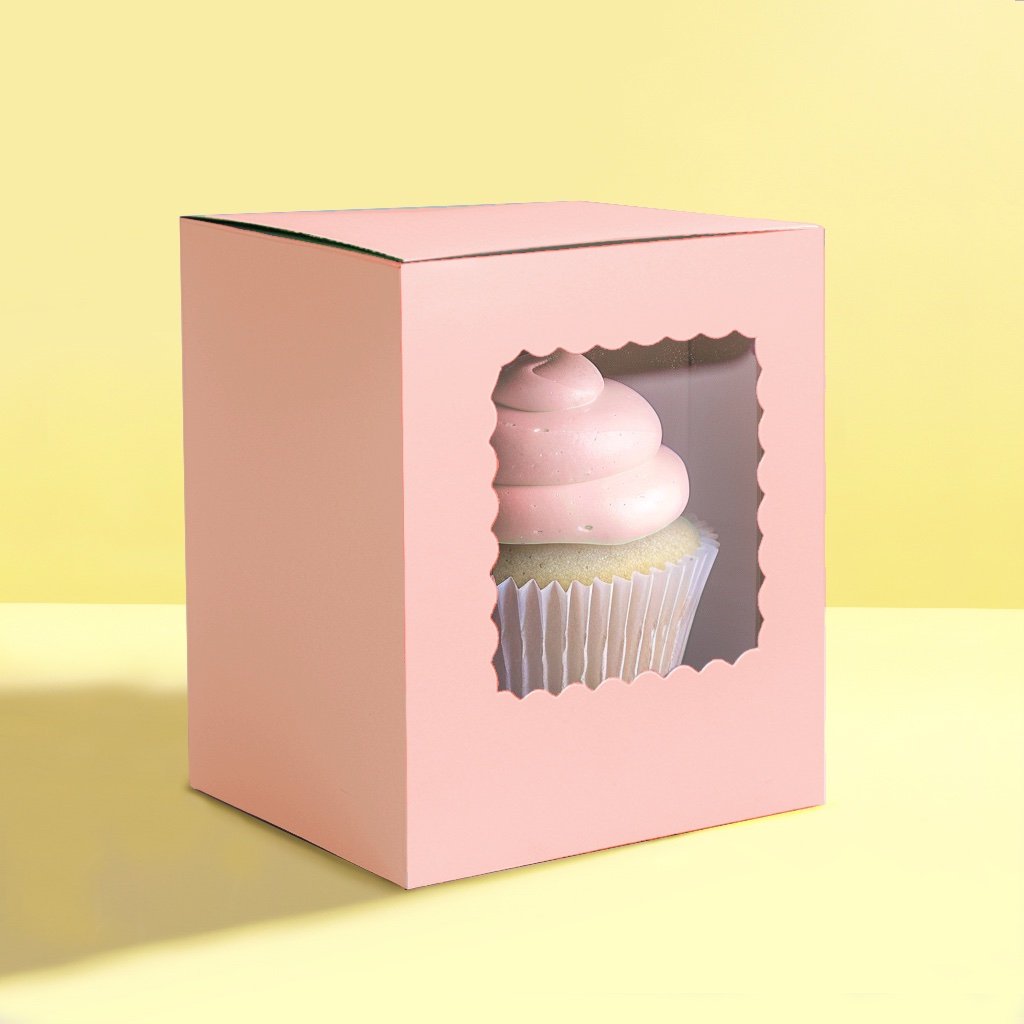 Scalloped Single Cupcake Box (6 pack) - Pastel Pink