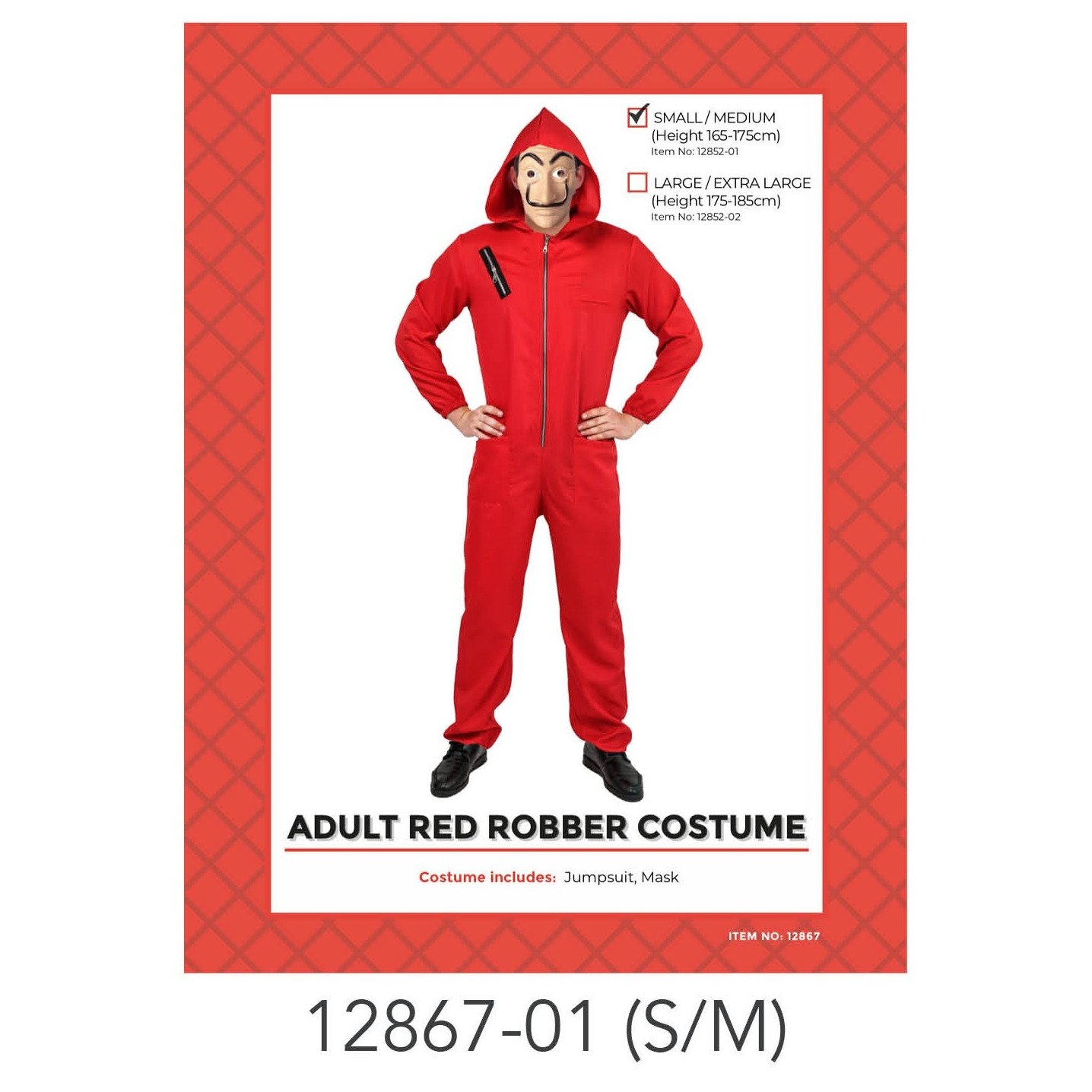 Adult Red Robber Costume (S/M)  ADD MASK