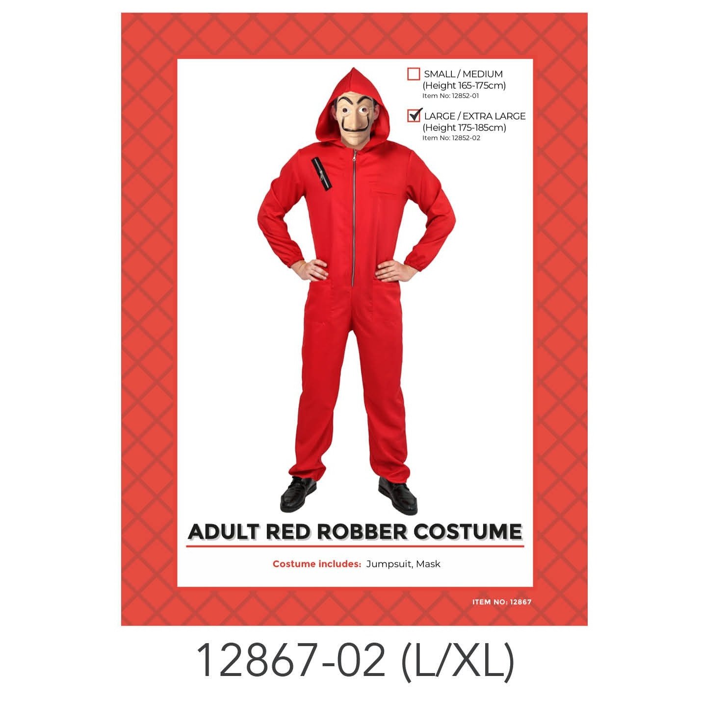 Adult Red Robber Costume (L/XL)ADD MASK
