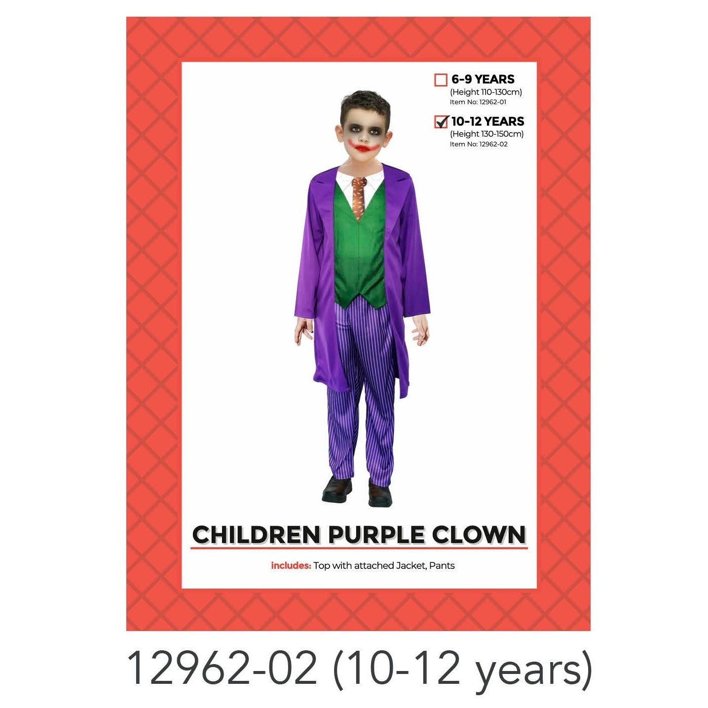 child purple clown costume 10-12 years