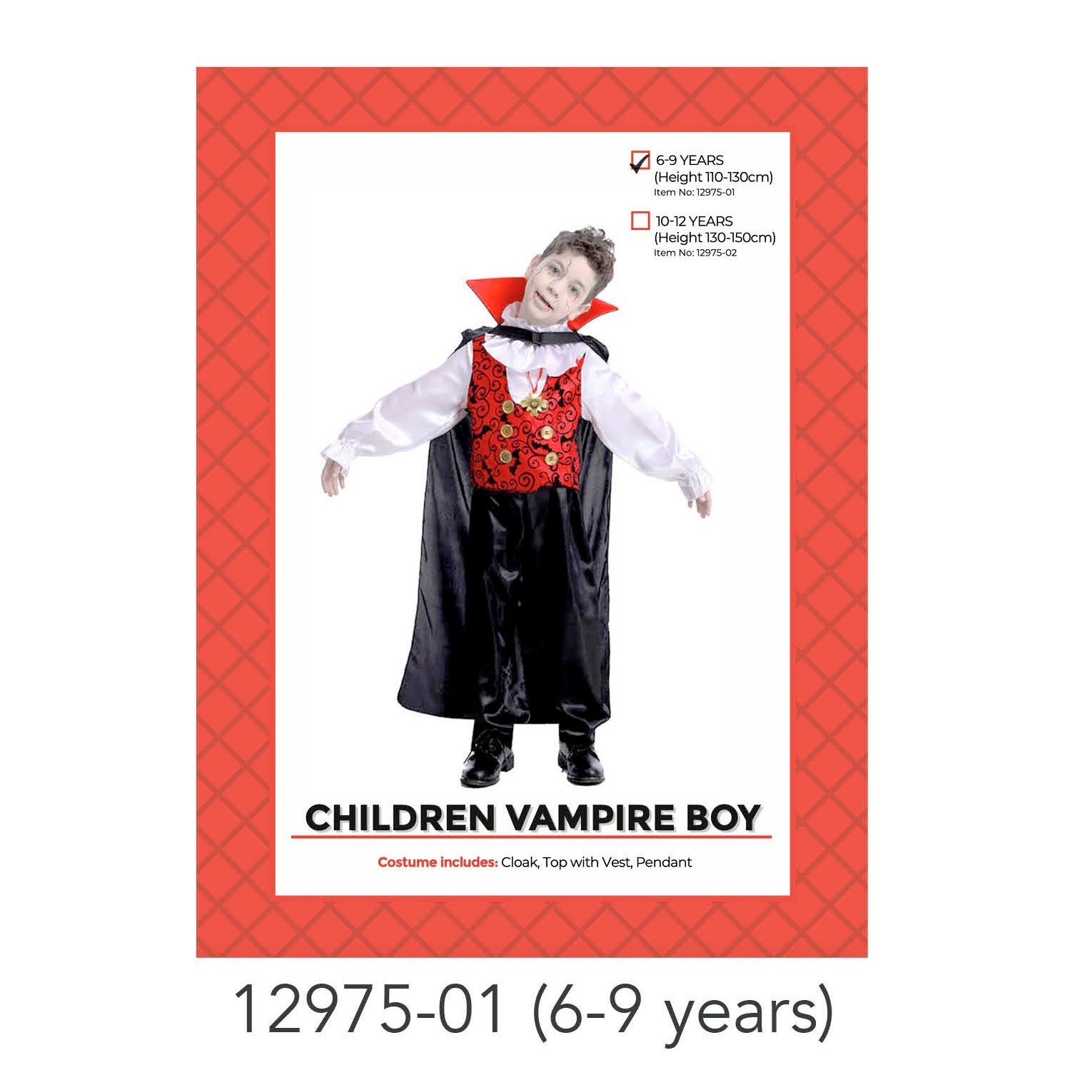 Children Vampire Boy Costume 6-9 years