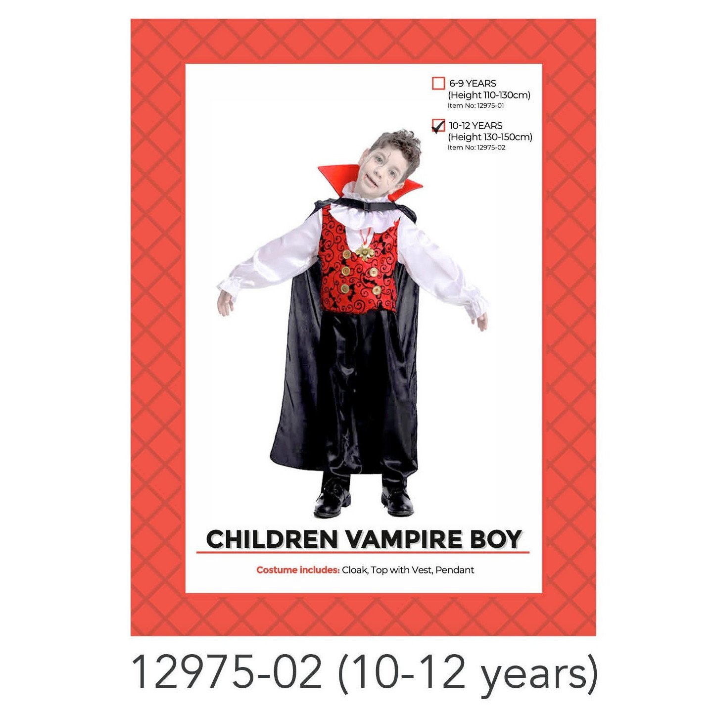 Children Vampire Boy Costume 10-12 years