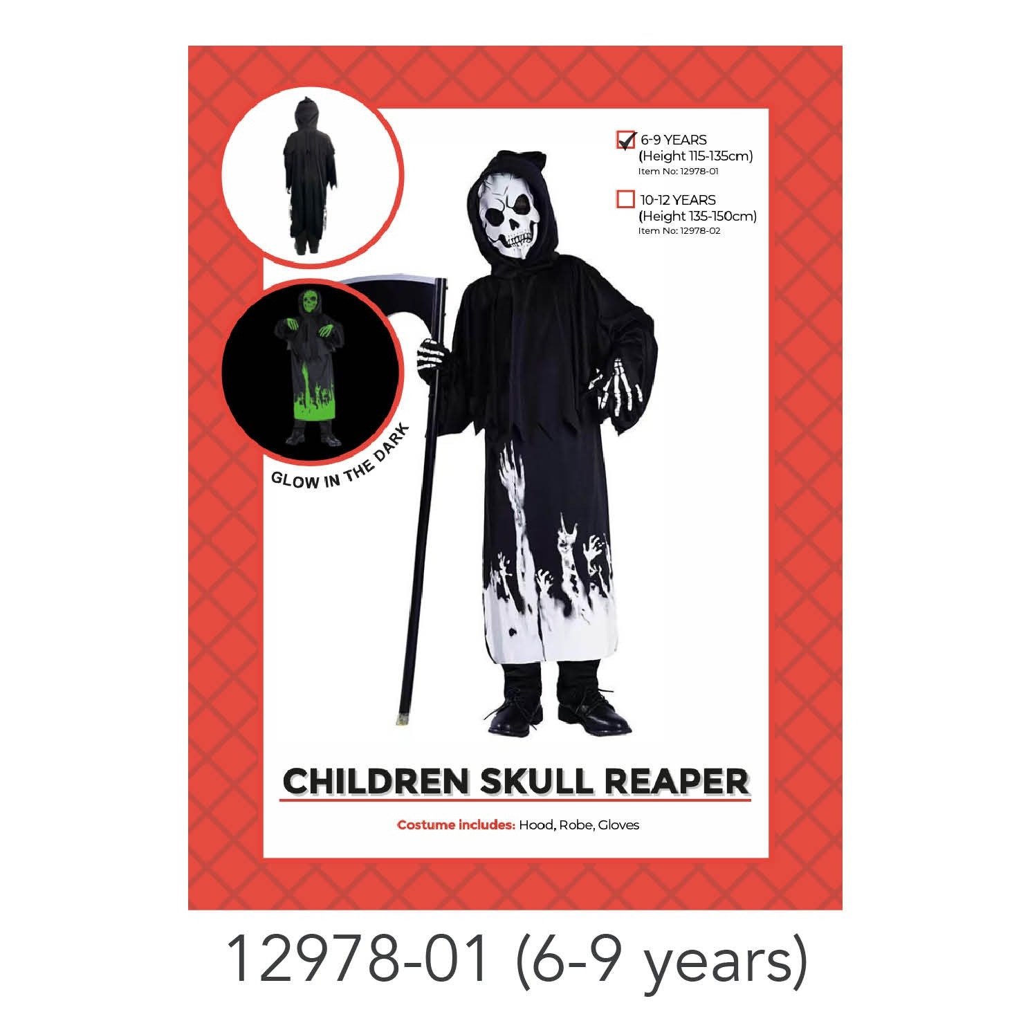 Children Skull Reaper Costume 6-9 years