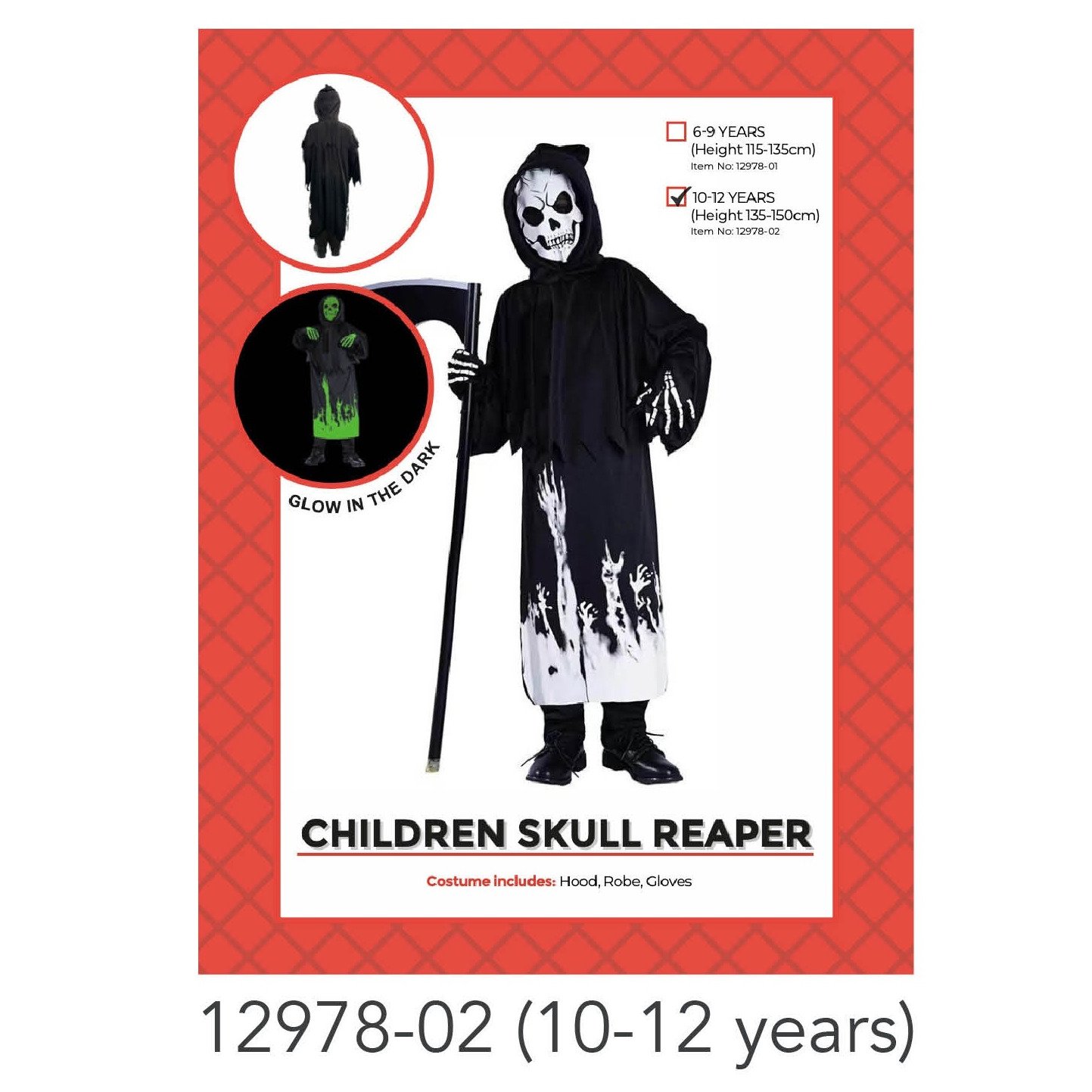 Children Skull Reaper Costume 10-12 years