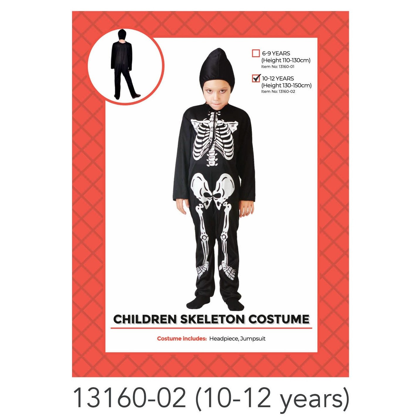 Children Skeleton Costume 10-12