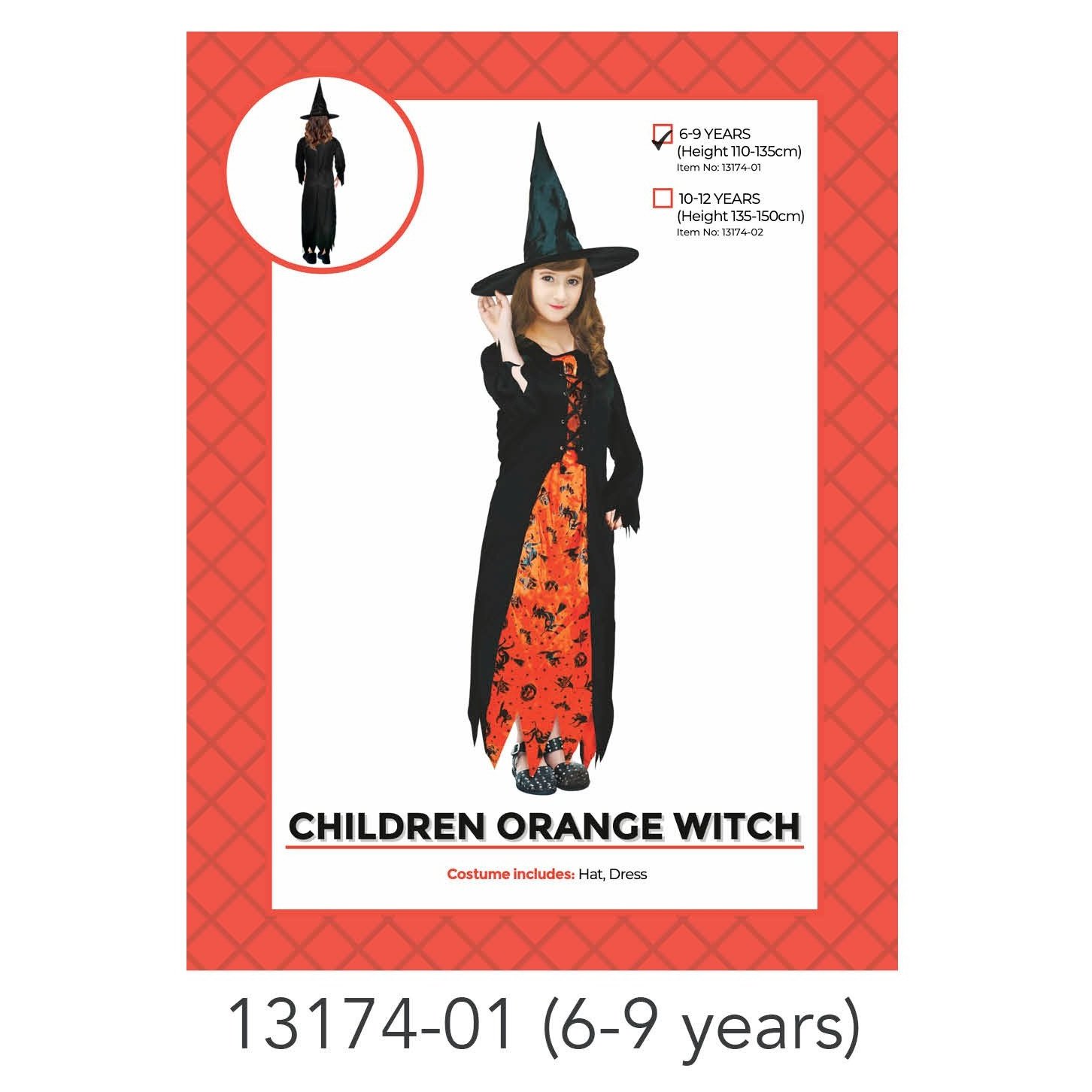 Children Orange Witch Costume (6-9 years)