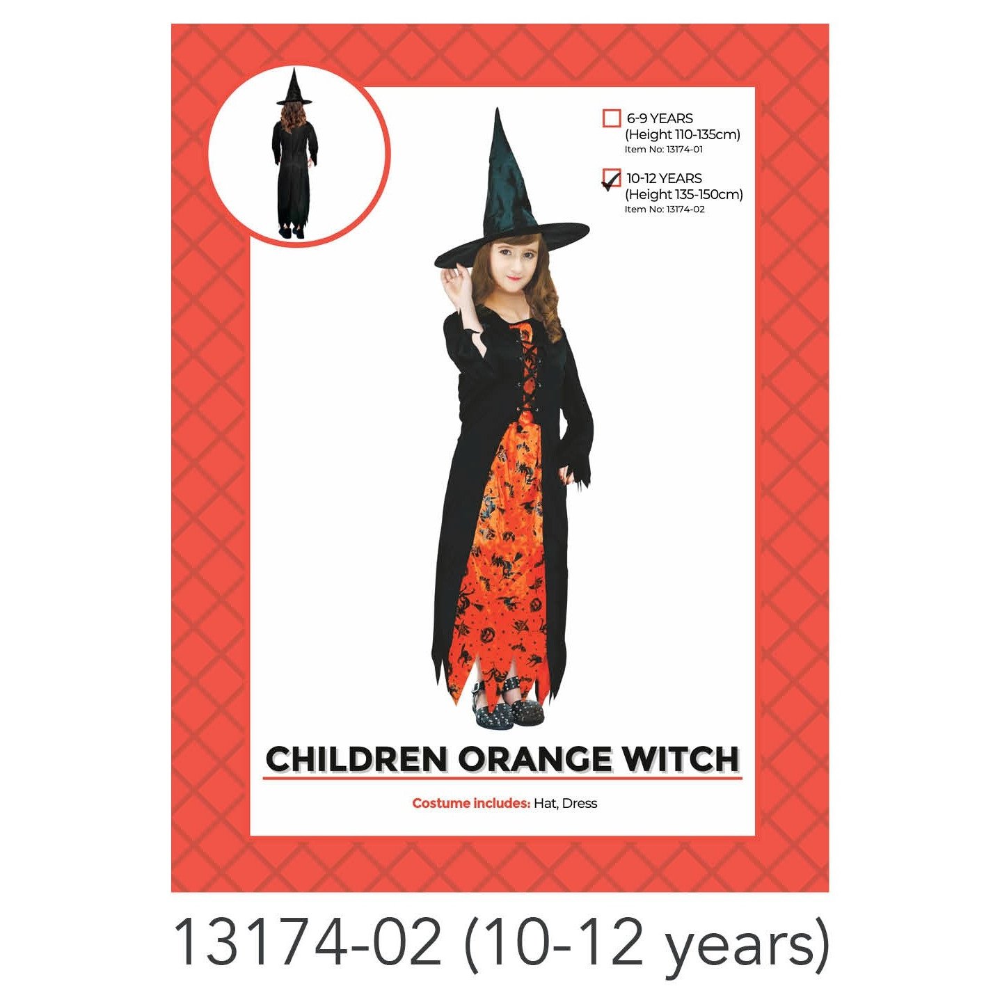 Children Orange Witch Costume (10-12 years)