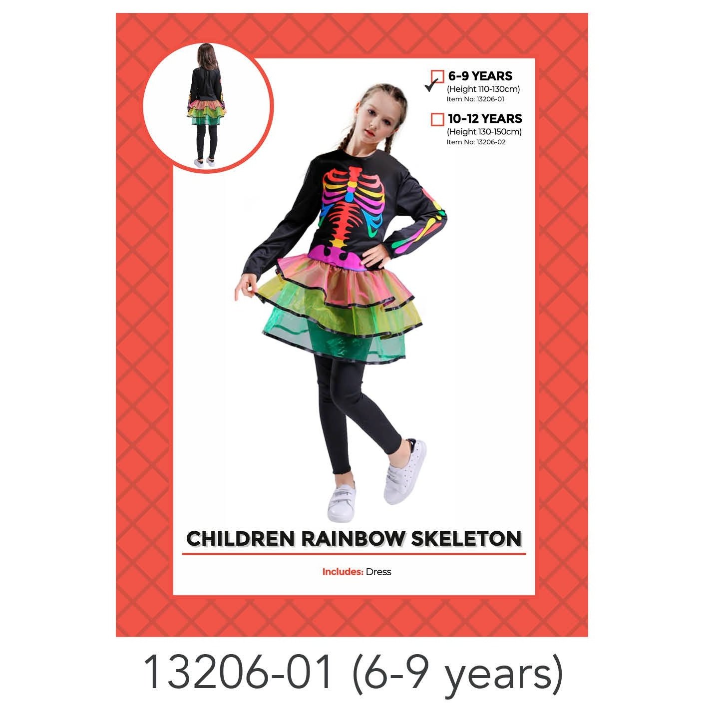Children Rainbow Skeleton Costume 6-9 years