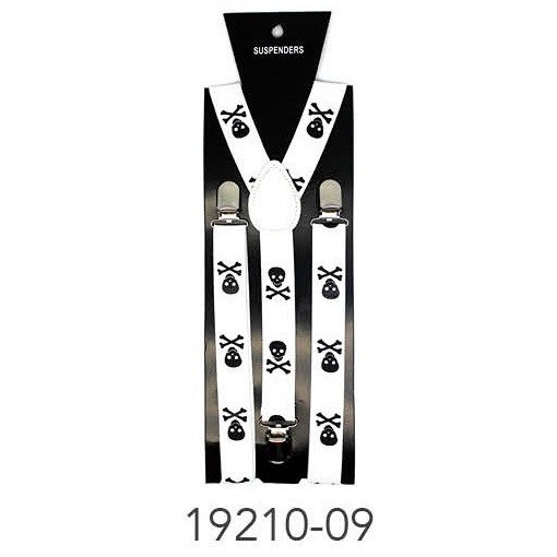 Suspender (Pattern) White with Black Skull