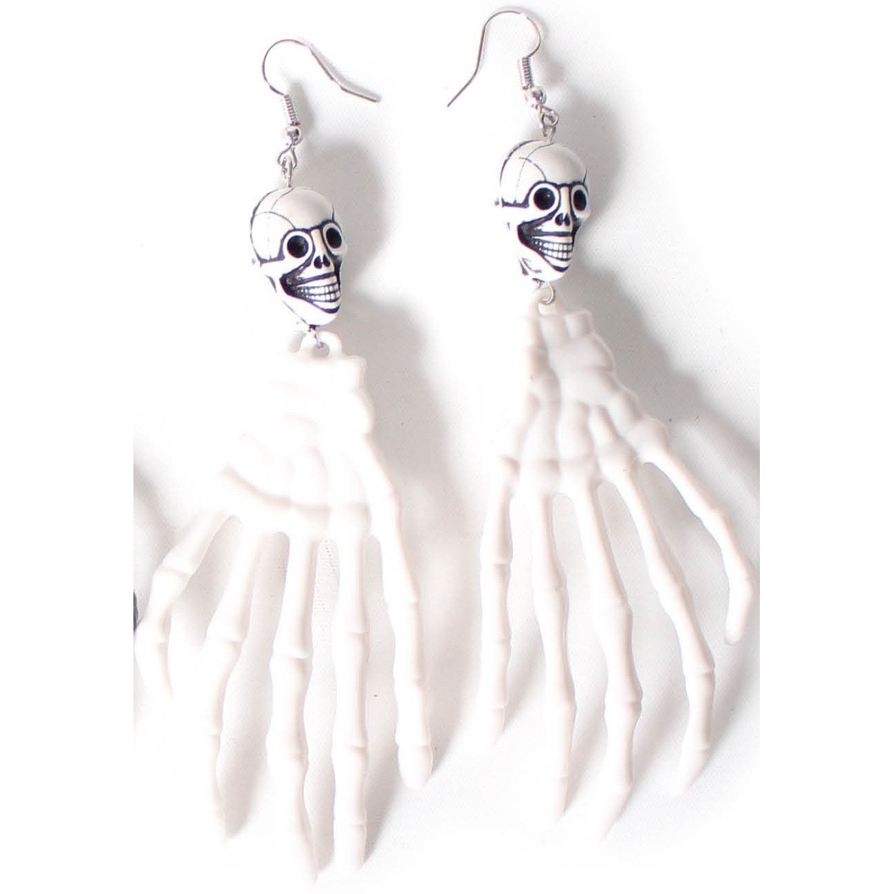 Skeleton Hand Earrings White