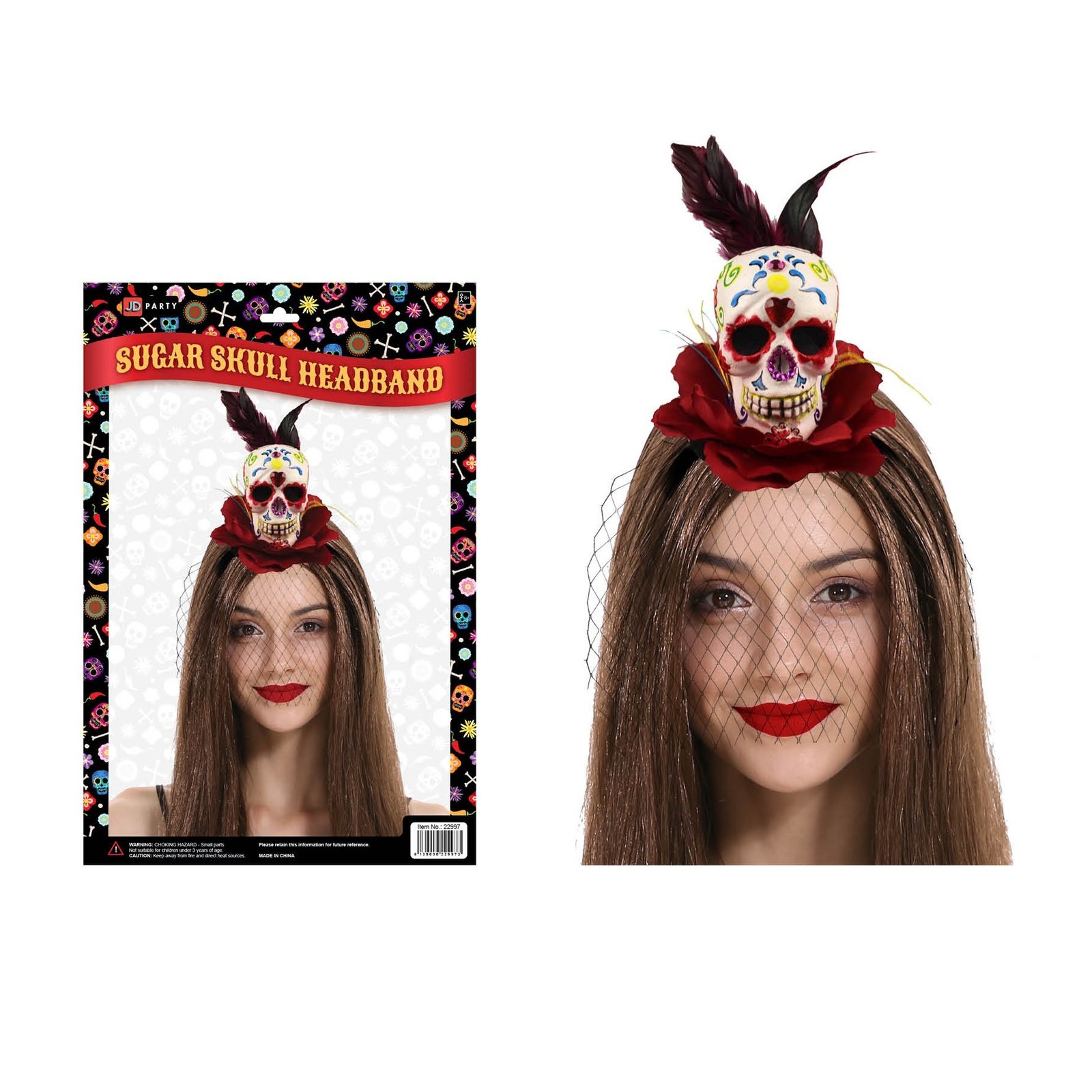 Day of the Dead Sugar Skull Headband (Red)