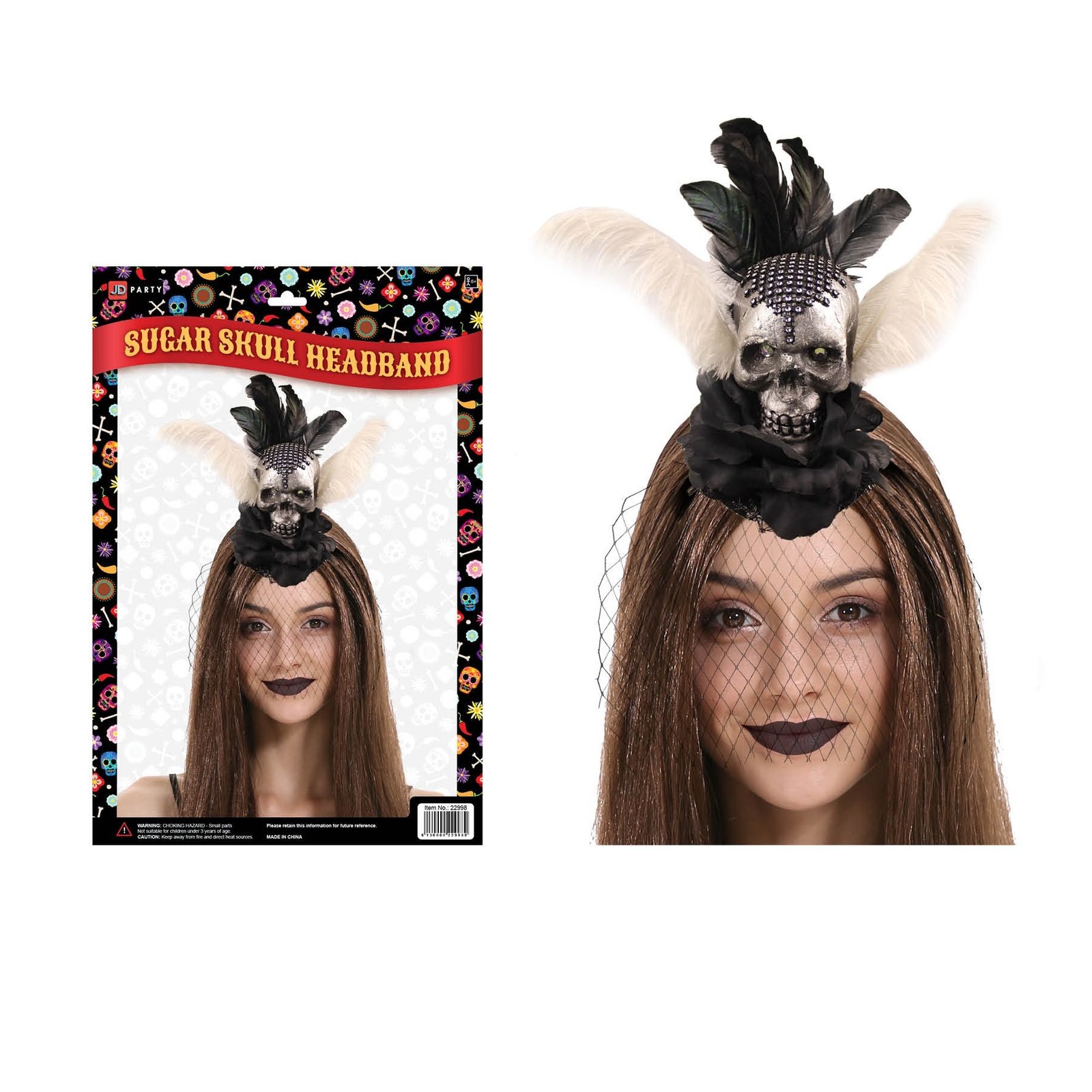 Day of the Dead Sugar Skull Headband (Black)
