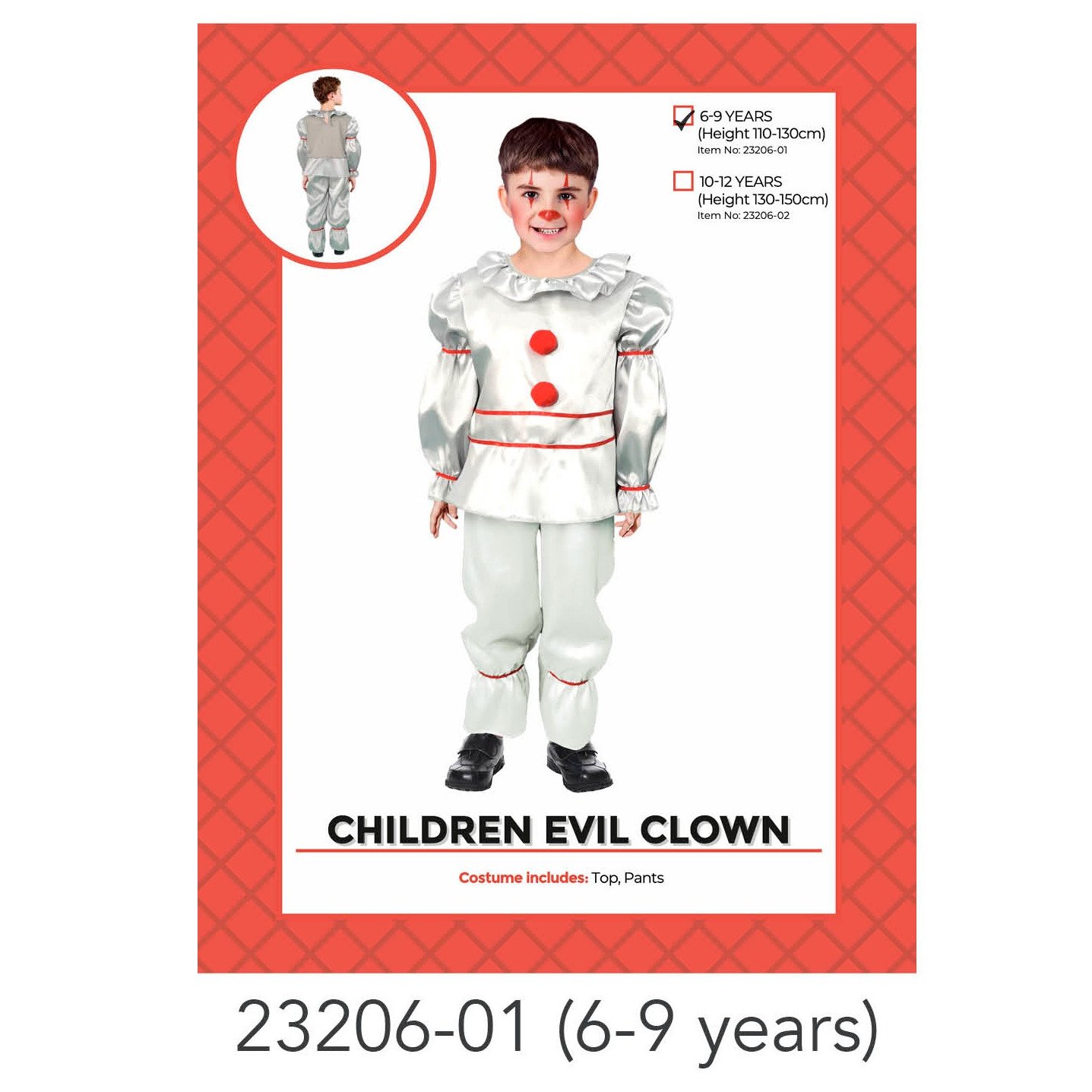 Children Killer Clown boy costume 6-9 years