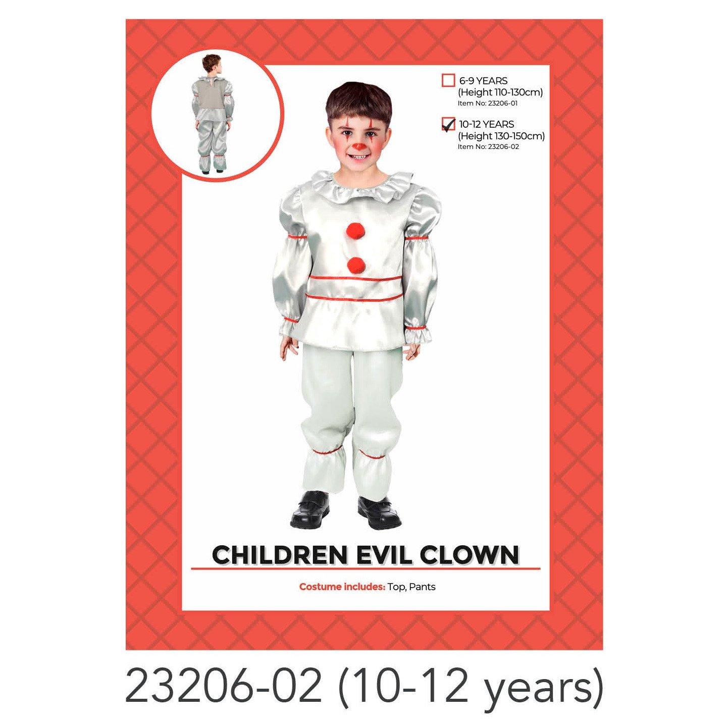 Children Killer Clown boy costume 10-12 years