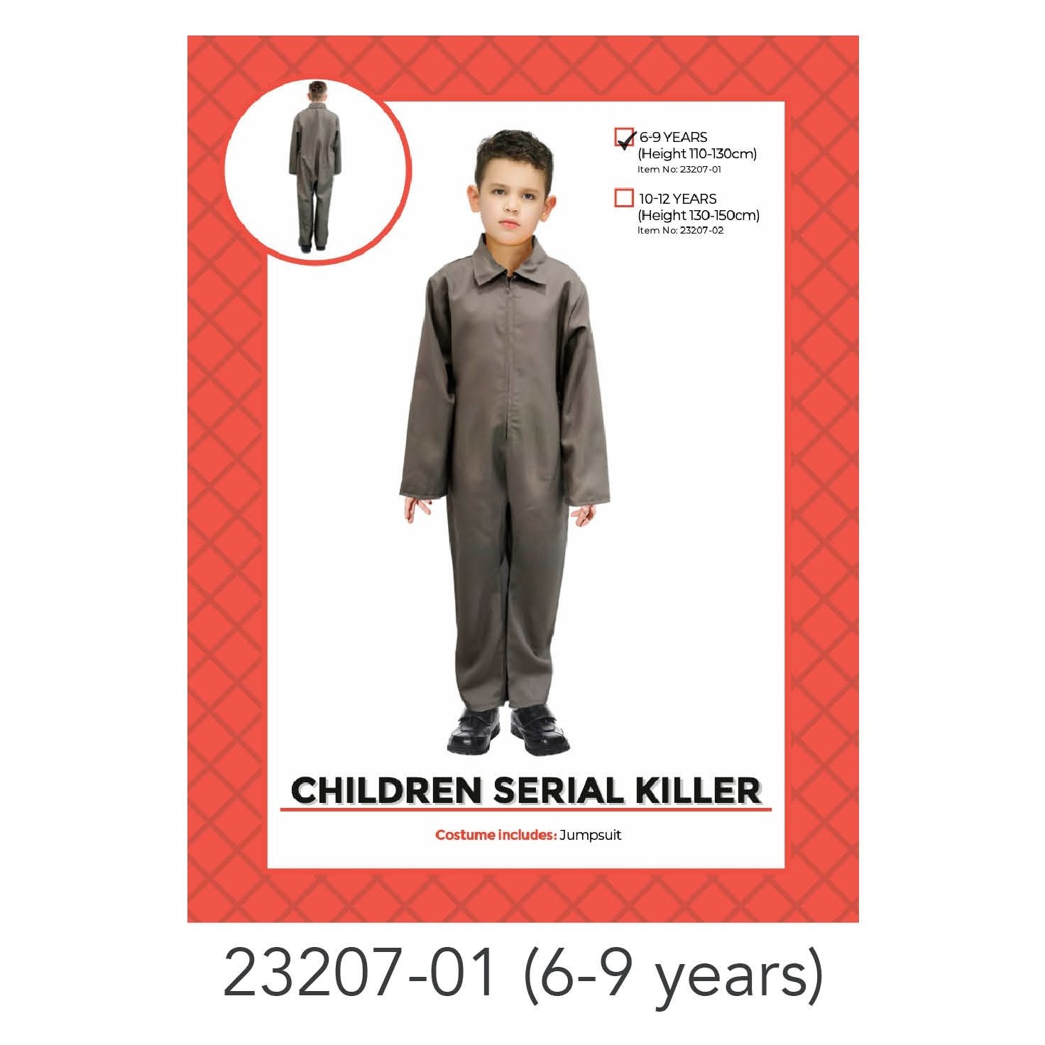 Children Serial Killer Costume 6-9 years